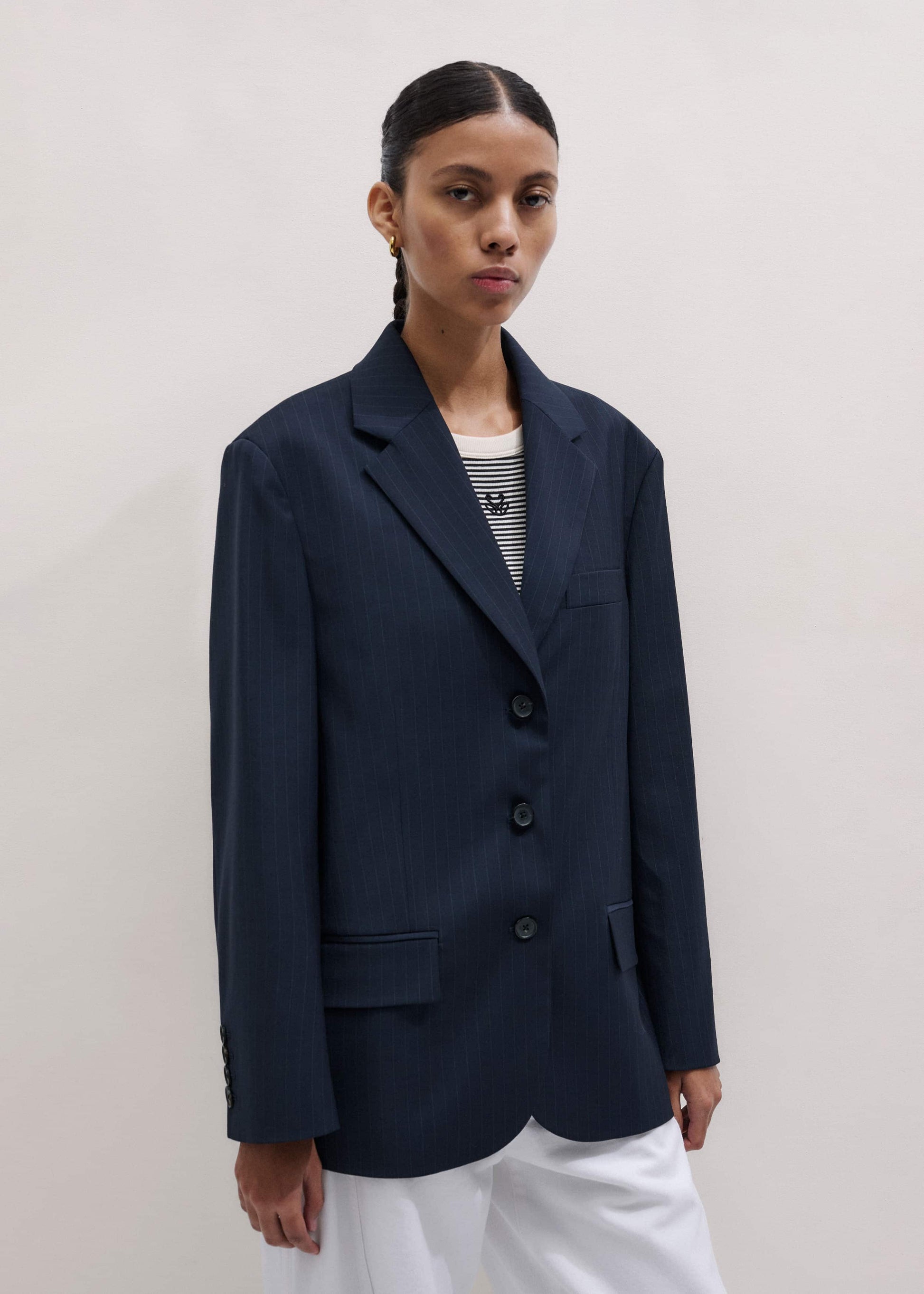 ME and EM Clothing Navy Pinstripe Oversized Blazer