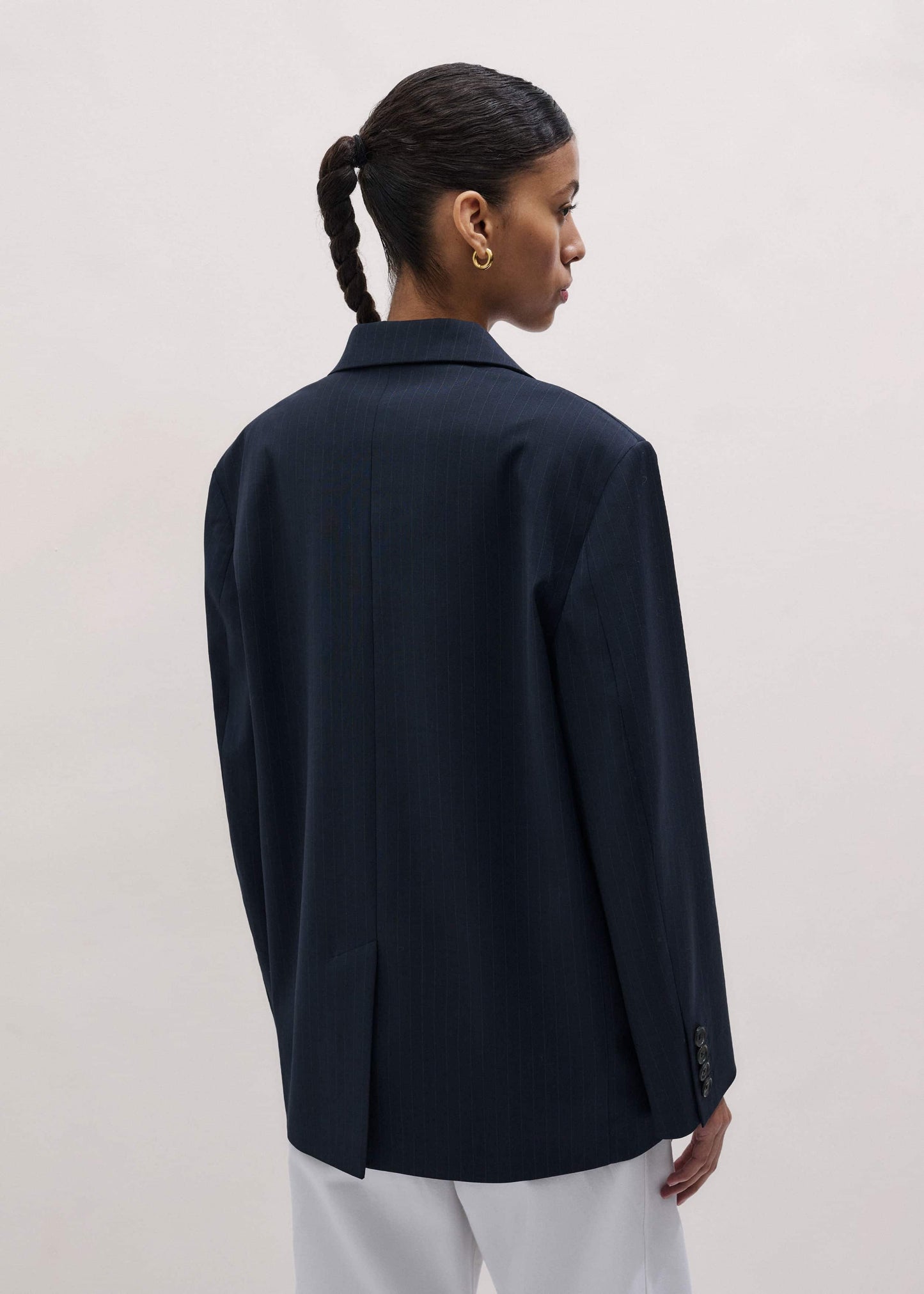 ME and EM Clothing Navy Pinstripe Oversized Blazer