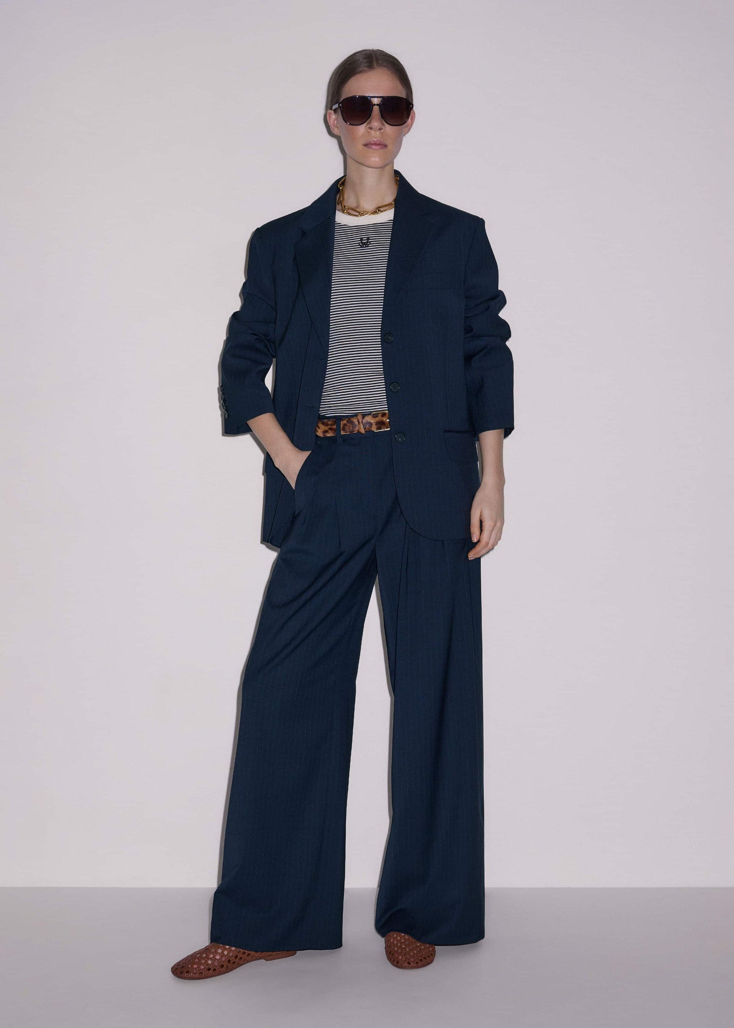 ME and EM Clothing Navy Pinstripe Oversized Blazer