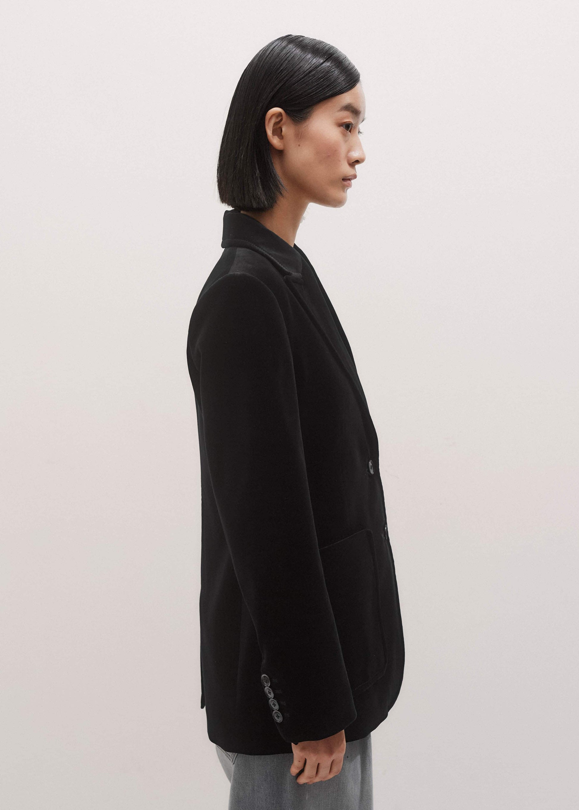 ME and EM Clothing Black Stretch Velvet Sharp Shoulder Blazer
