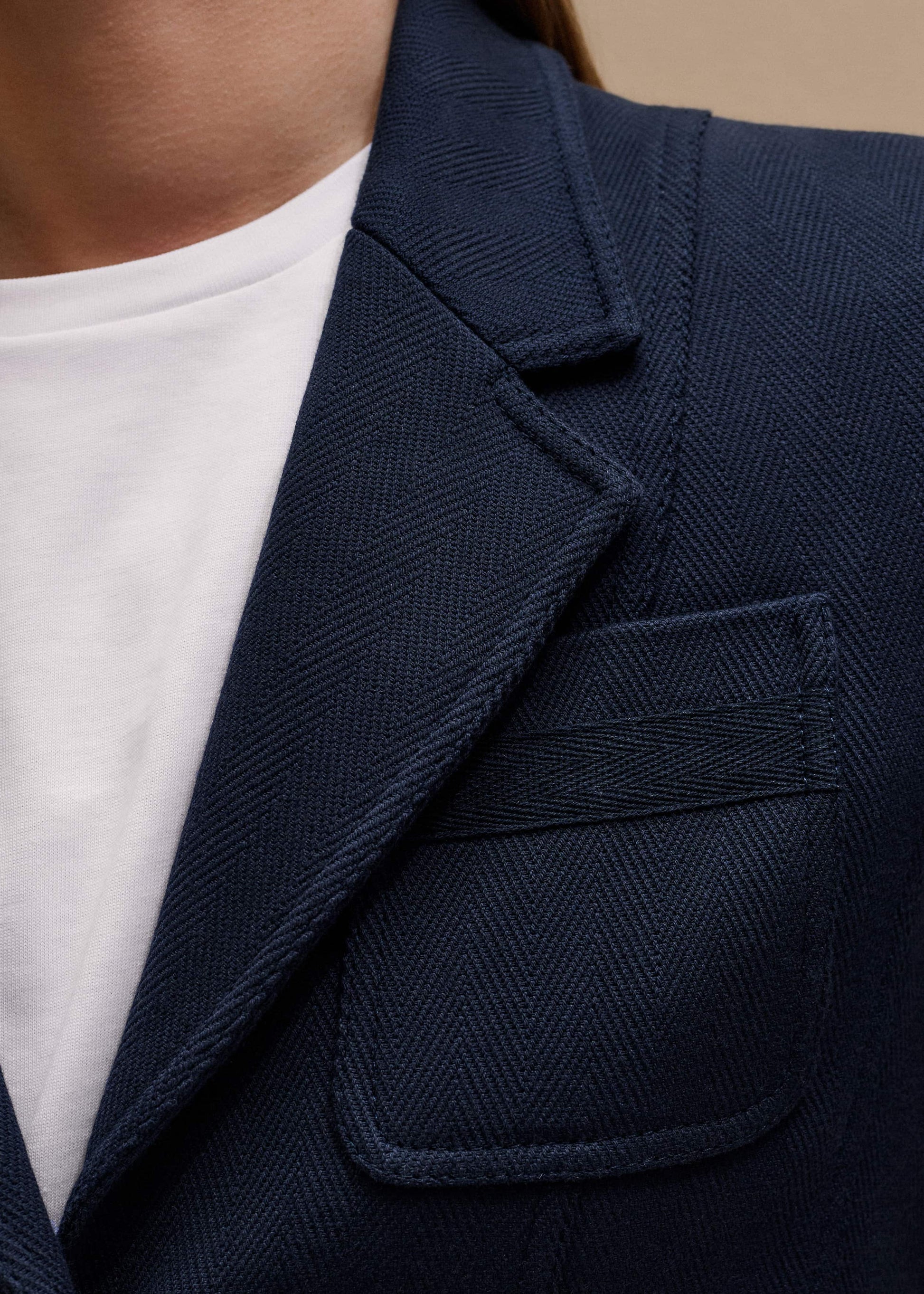 ME and EM Clothing Navy Herringbone Fitted Crop Jacket