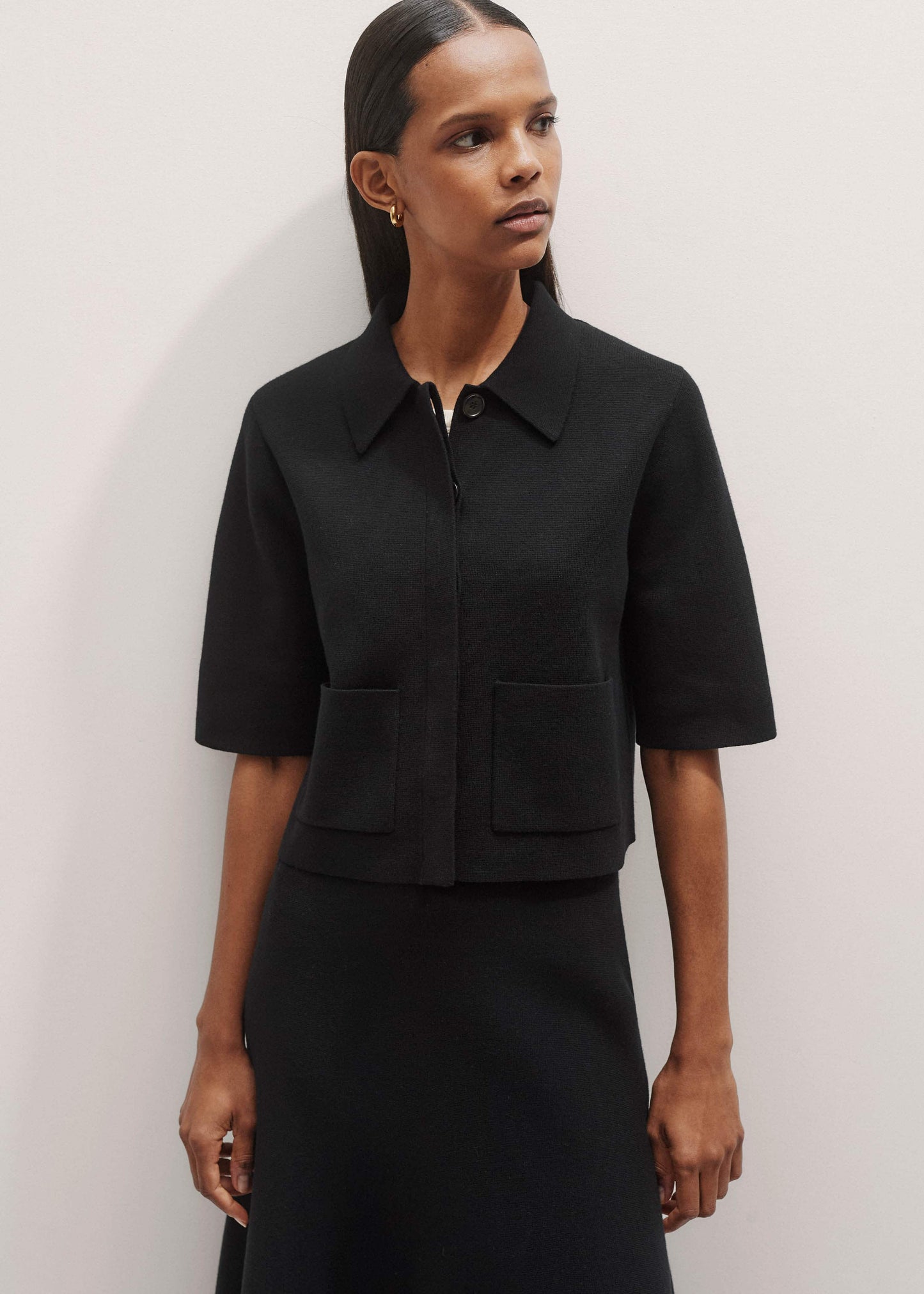 ME and EM Clothing Black Milano Knit Short Sleeve Jacket