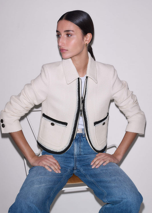 ME and EM Clothing Cream Straight Crop Jacket