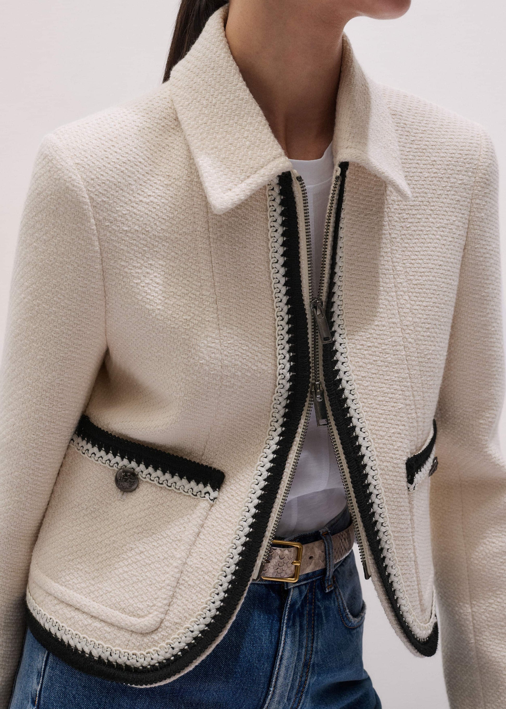 ME and EM Clothing Cream Straight Crop Jacket