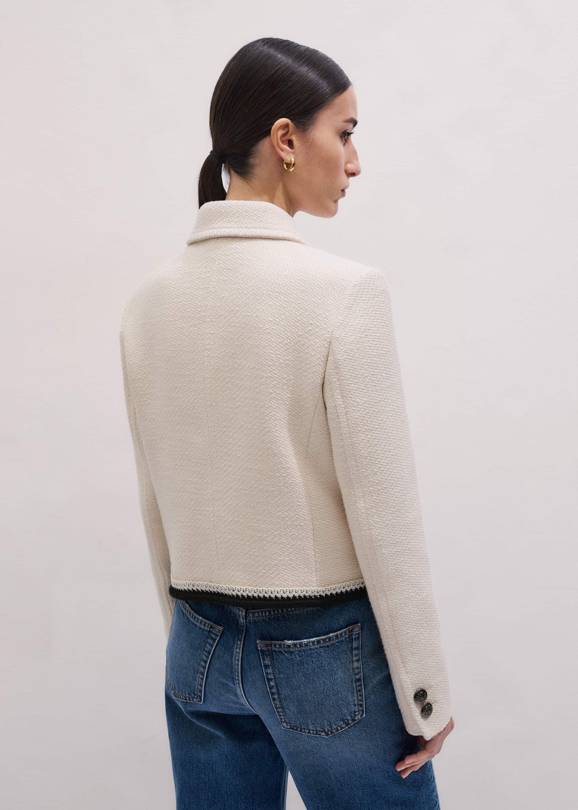 ME and EM Clothing Cream Straight Crop Jacket
