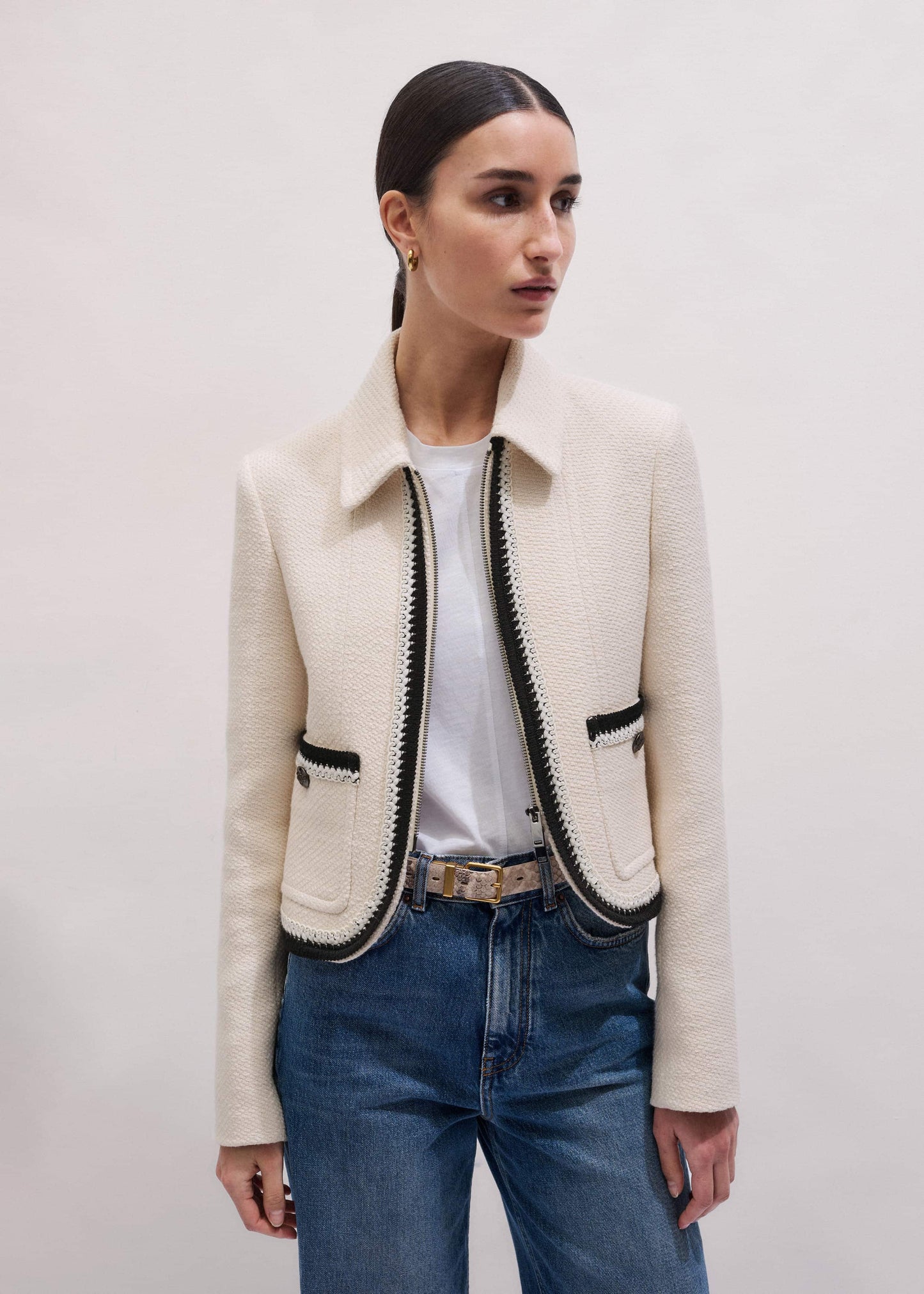ME and EM Clothing Cream Straight Crop Jacket