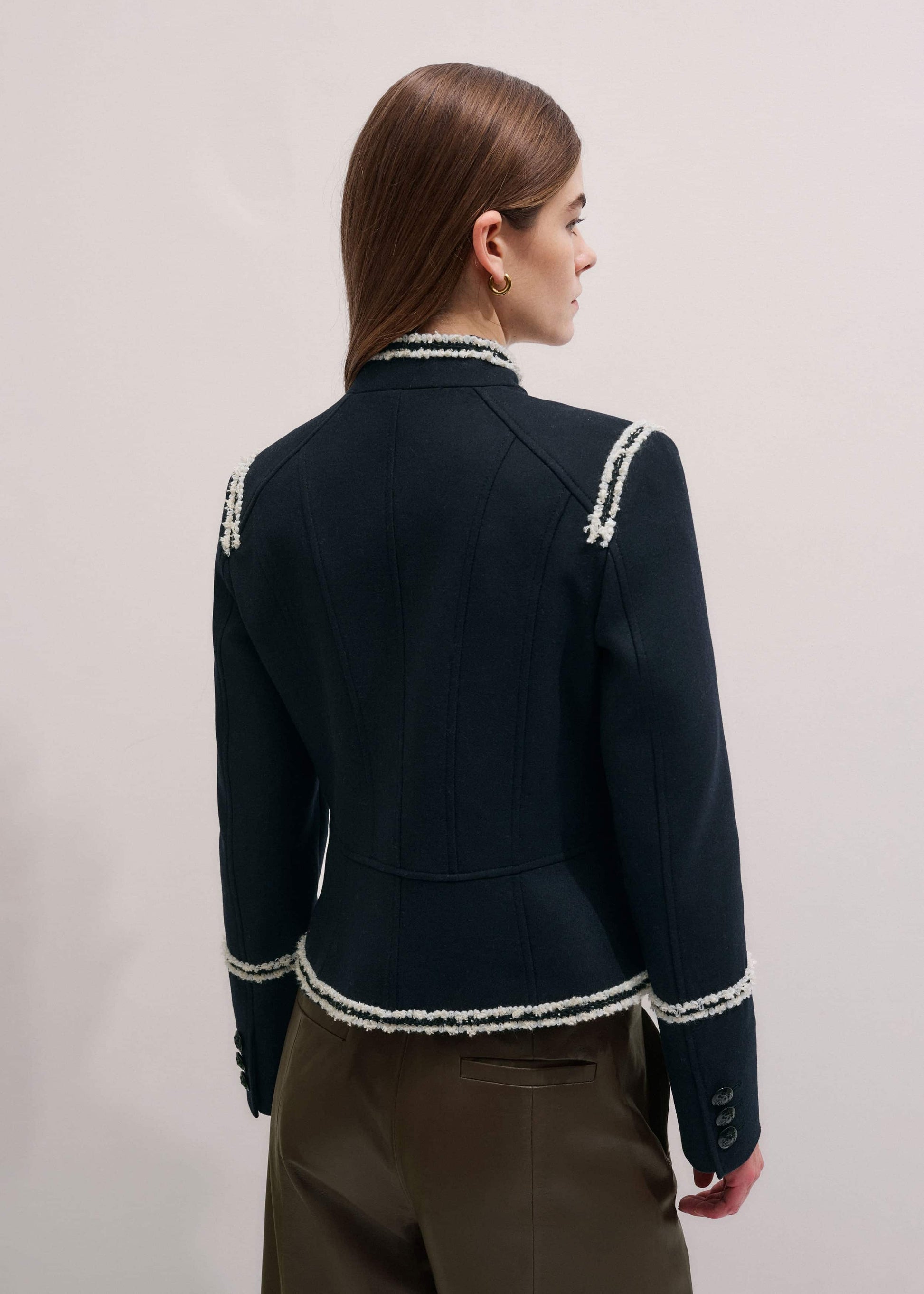 ME and EM Clothing Navy Bold Braid Short Fitted Jacket