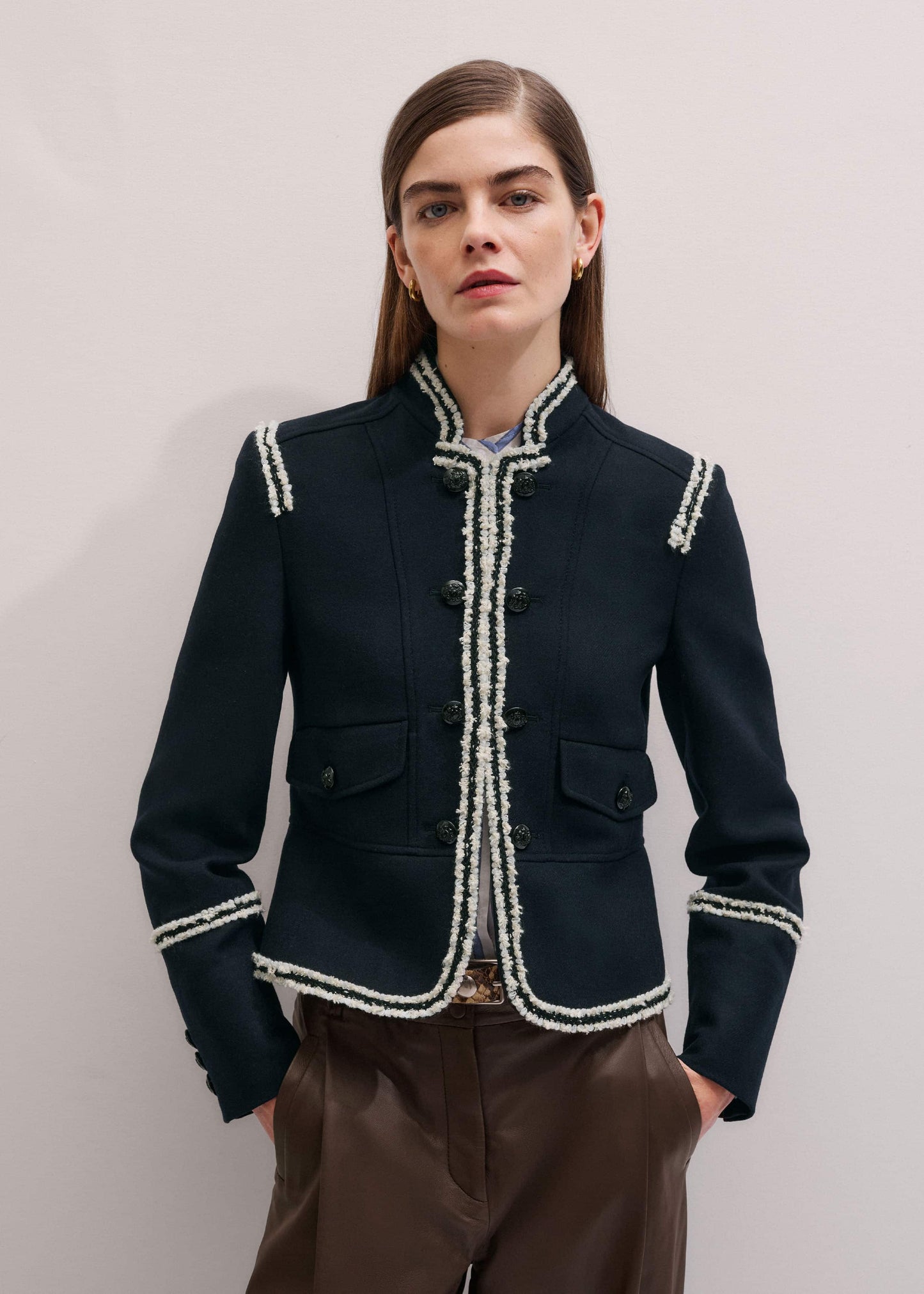 ME and EM Clothing Navy Bold Braid Short Fitted Jacket