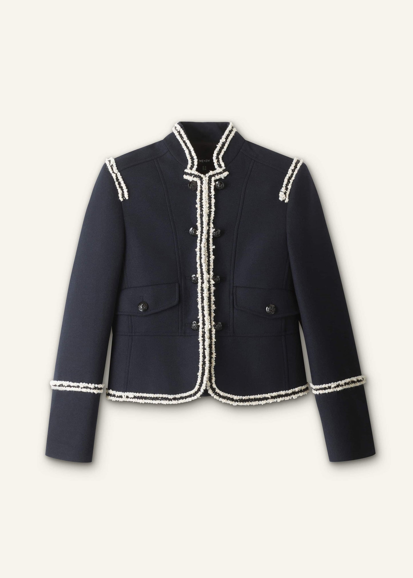 ME and EM Clothing Navy Bold Braid Short Fitted Jacket