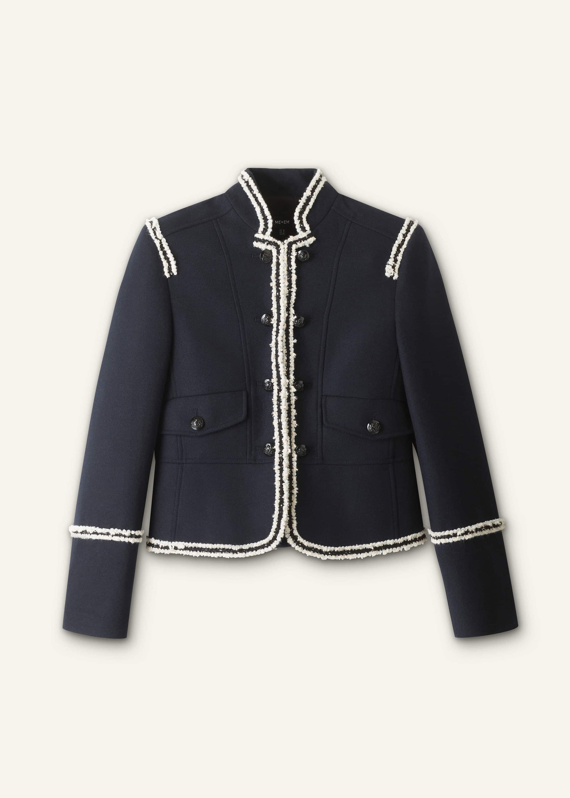ME and EM Clothing Navy Bold Braid Short Fitted Jacket