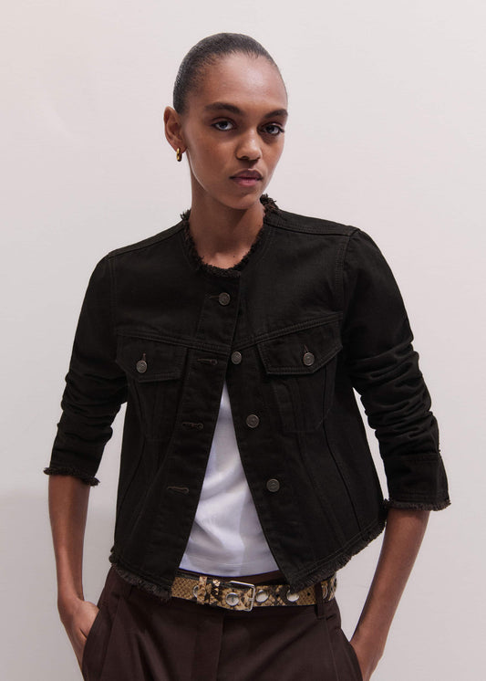ME and EM Clothing Black Collarless Fray Jacket