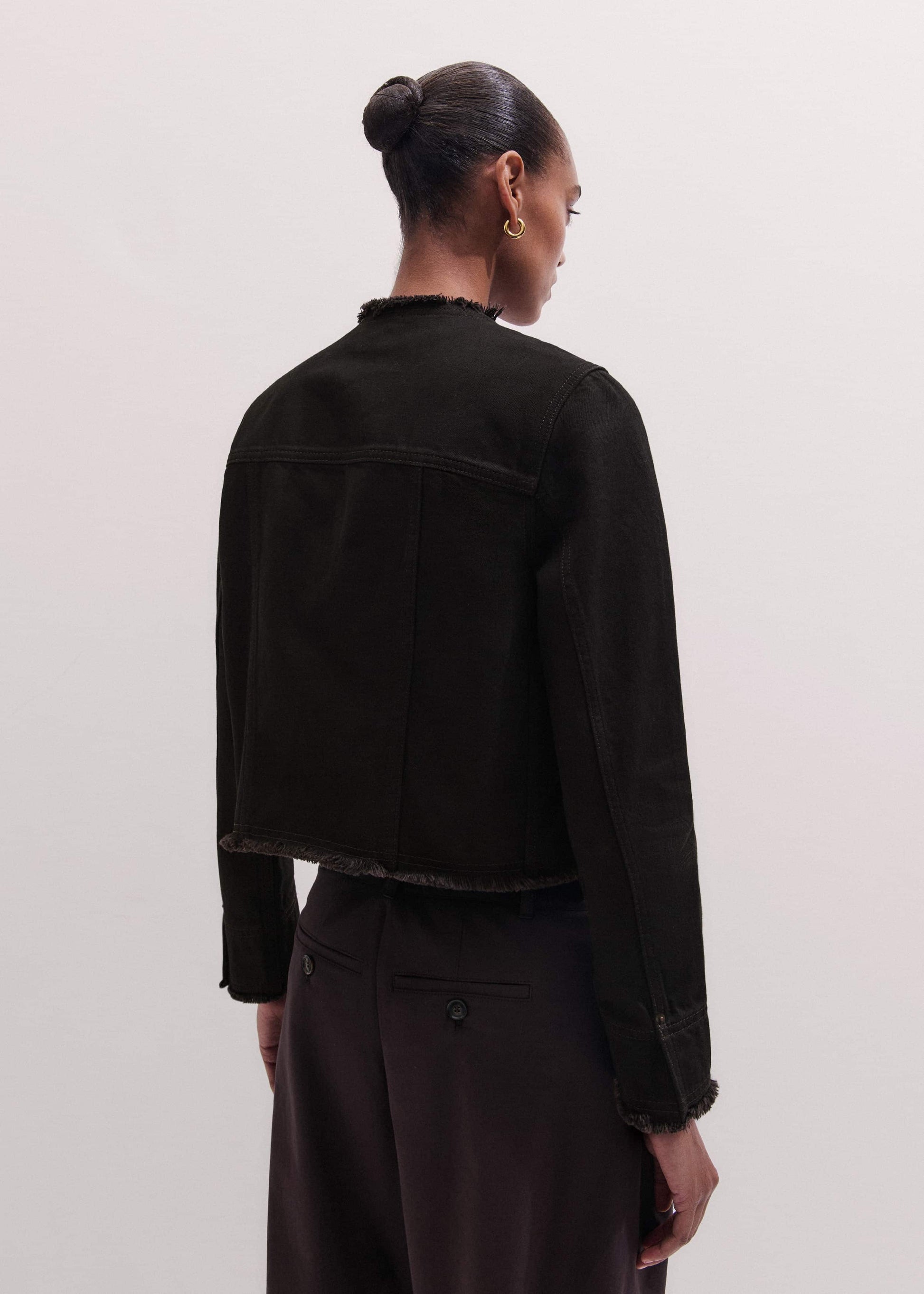 ME and EM Clothing Black Collarless Fray Jacket