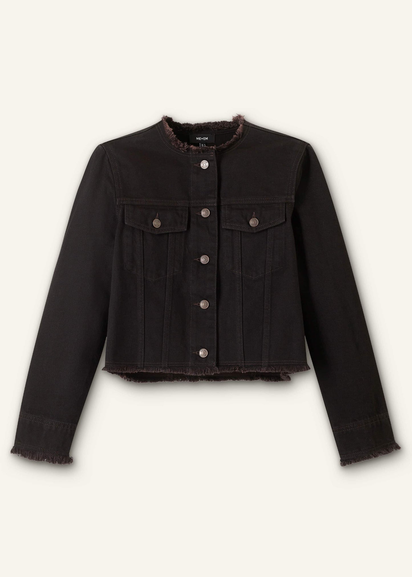 ME and EM Clothing Black Collarless Fray Jacket