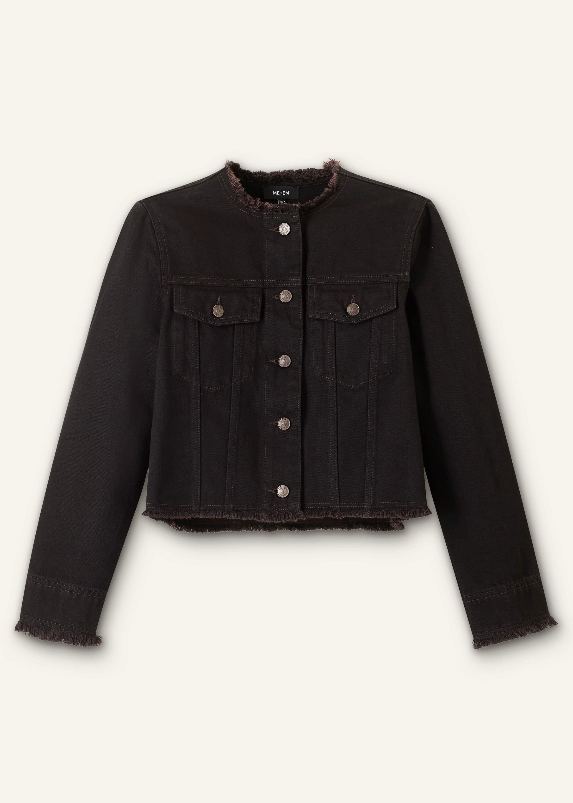 ME and EM Clothing Black Collarless Fray Jacket