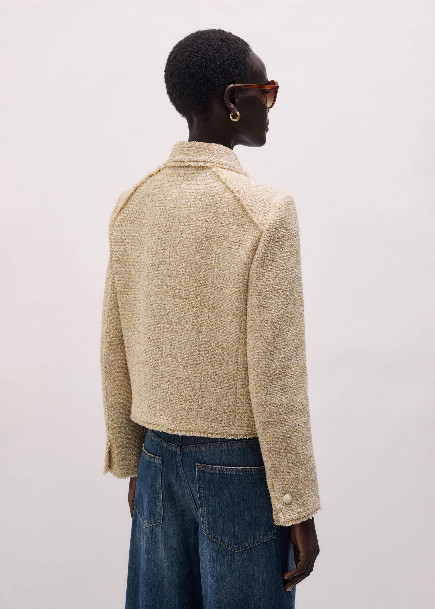 ME and EM Clothing Cream Fringed Short Jacket
