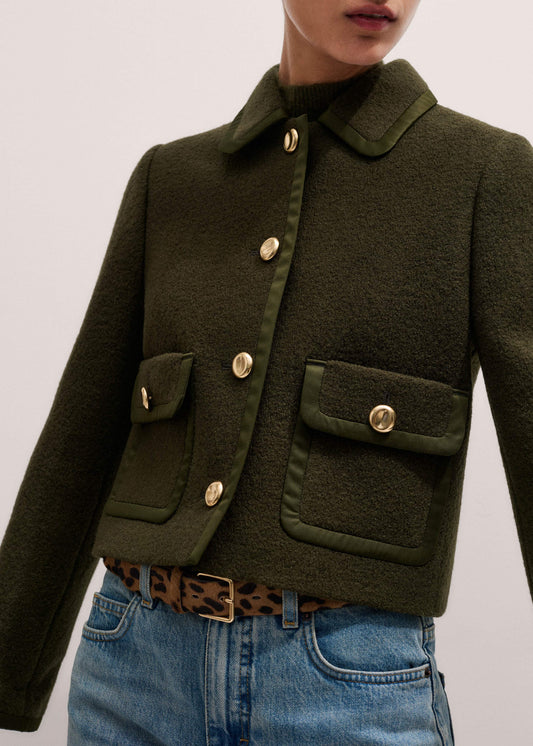 ME and EM Clothing Olive Green Straight Crop Jacket