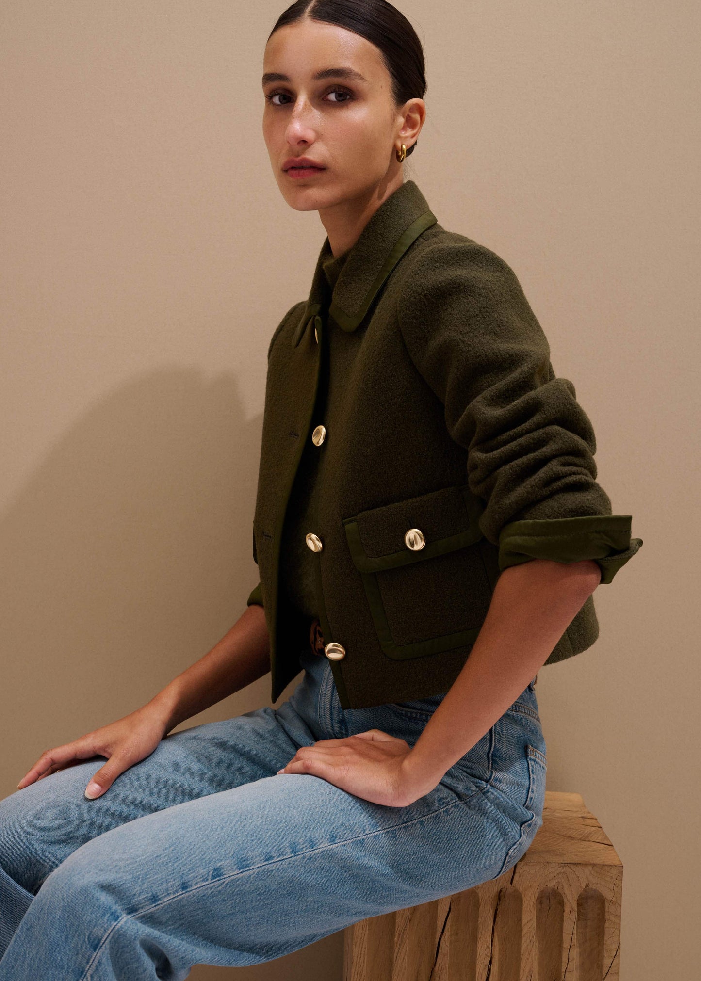 ME and EM Clothing Olive Green Straight Crop Jacket
