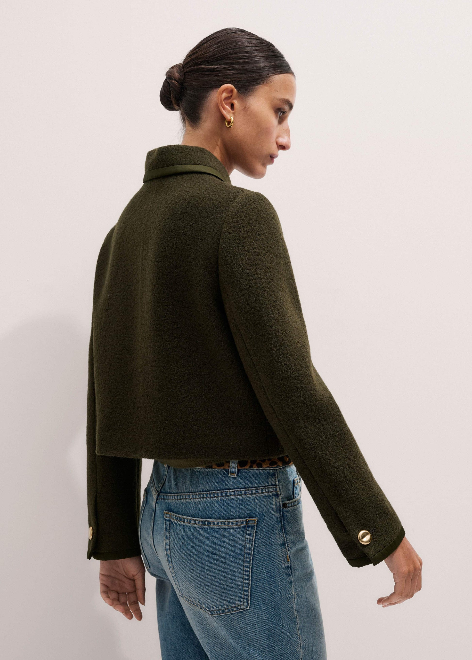 ME and EM Clothing Olive Green Straight Crop Jacket