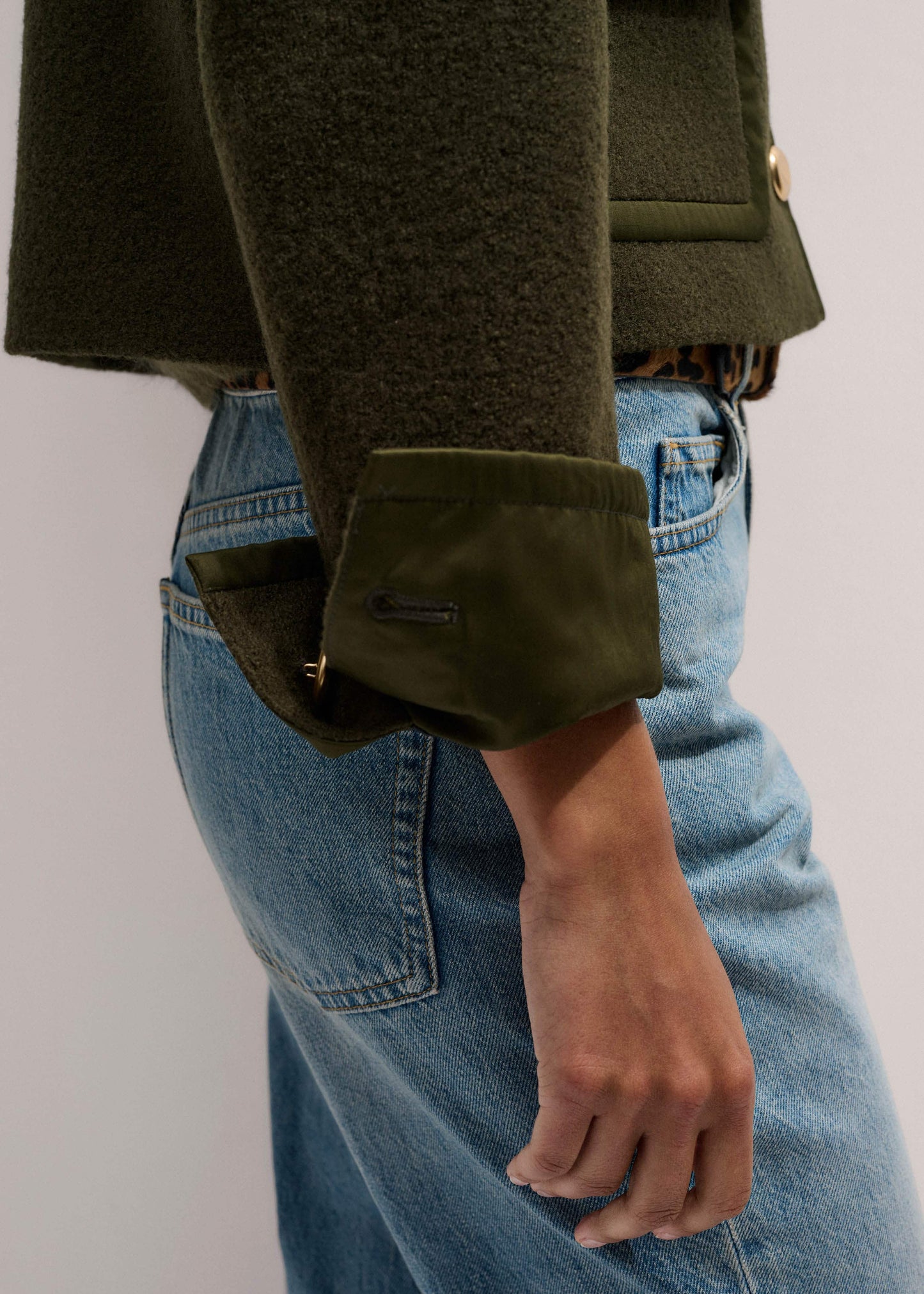 ME and EM Clothing Olive Green Straight Crop Jacket