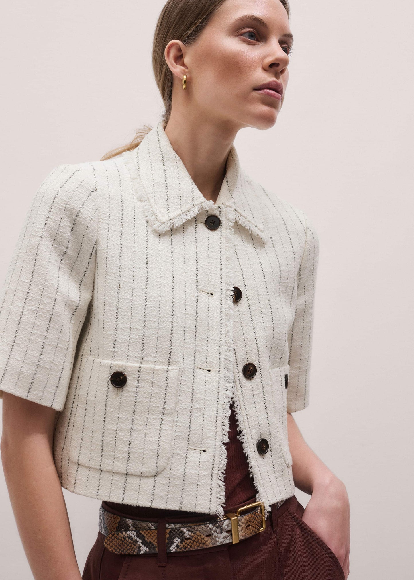 ME and EM Clothing Ivory Stripe Crop Jacket