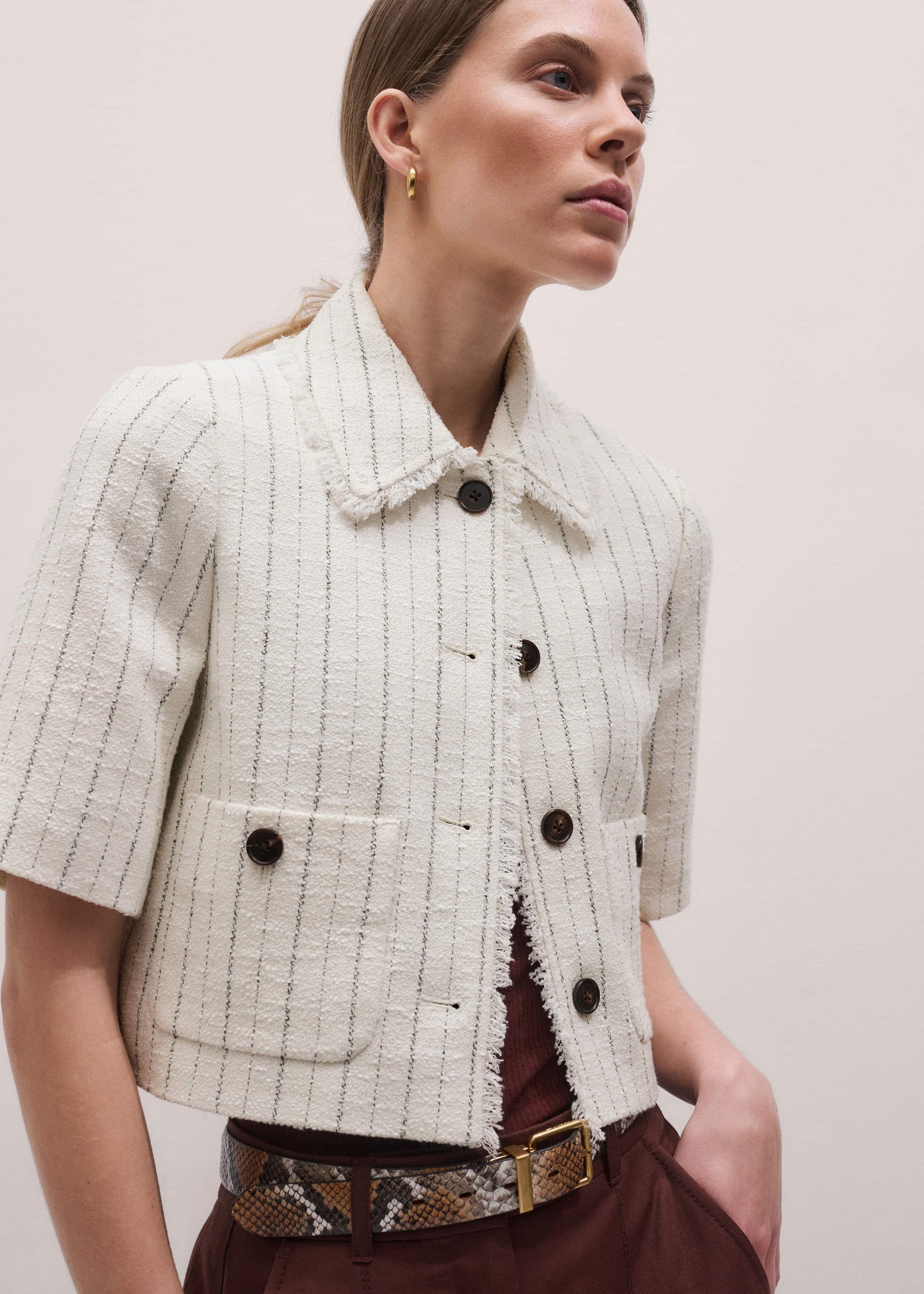 ME and EM Clothing Ivory Stripe Crop Jacket