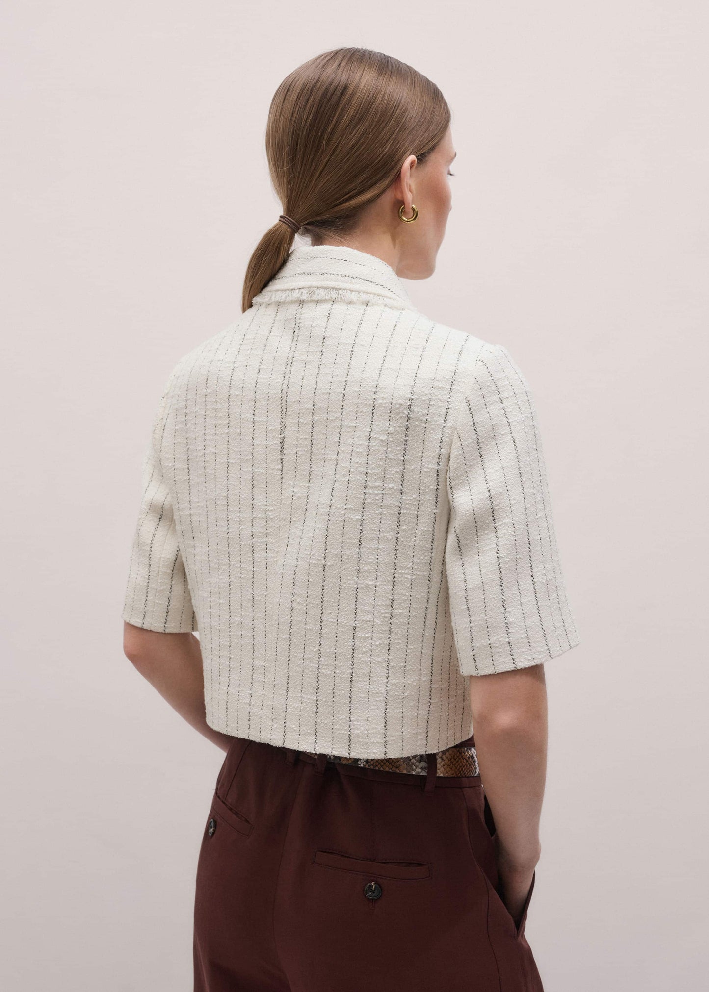 ME and EM Clothing Ivory Stripe Crop Jacket
