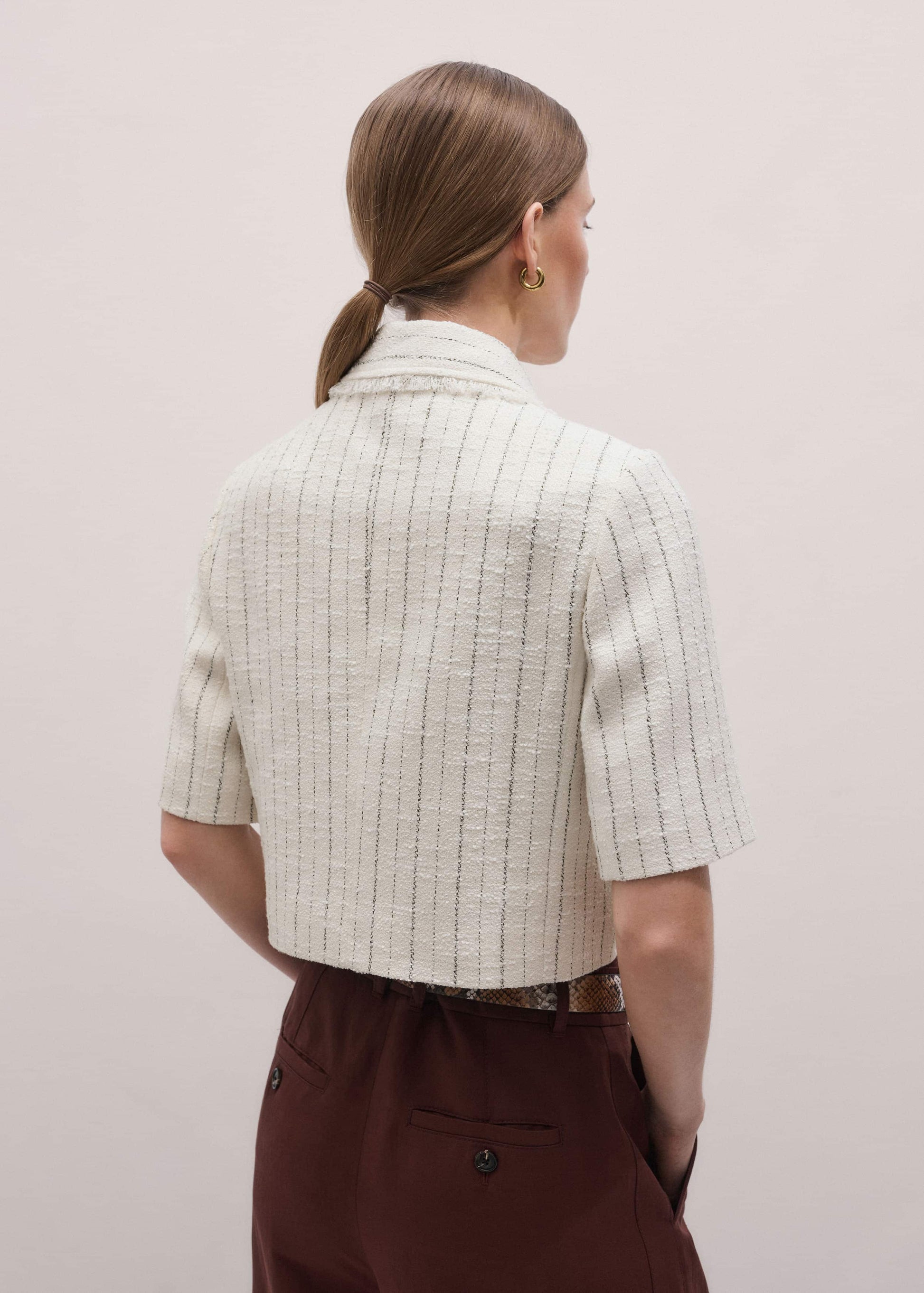 ME and EM Clothing Ivory Stripe Crop Jacket