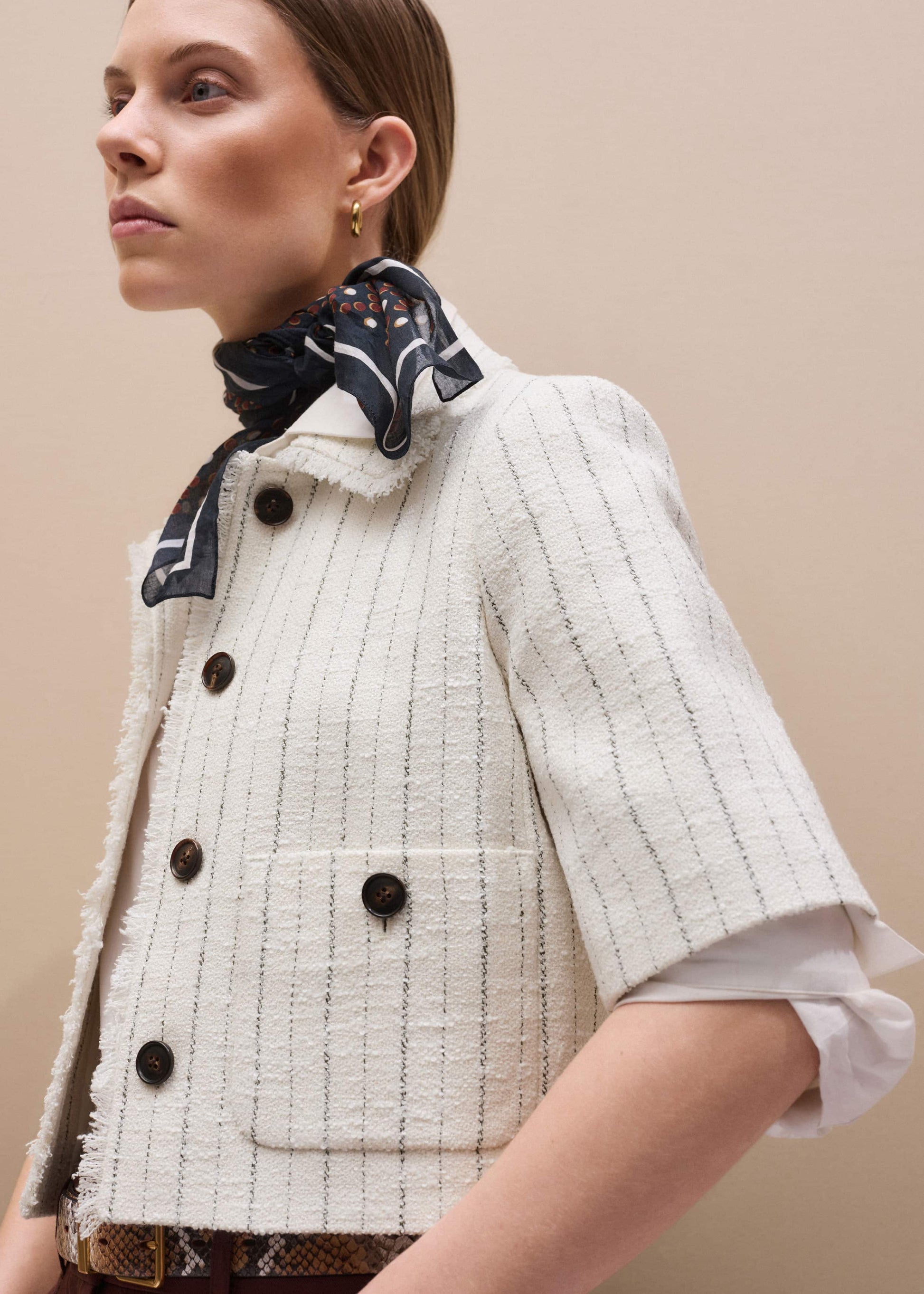 ME and EM Clothing Ivory Stripe Crop Jacket