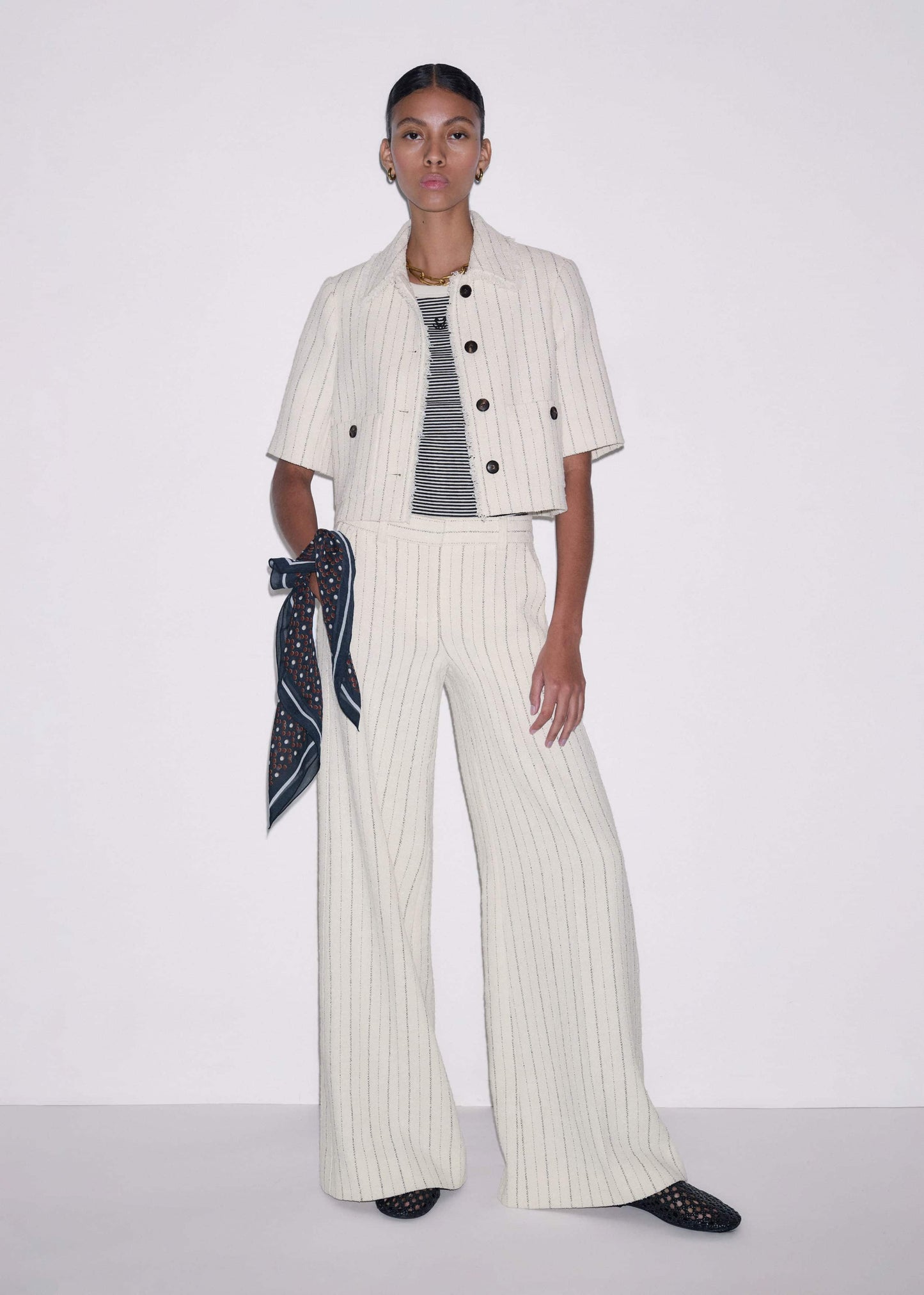 ME and EM Clothing Ivory Stripe Crop Jacket