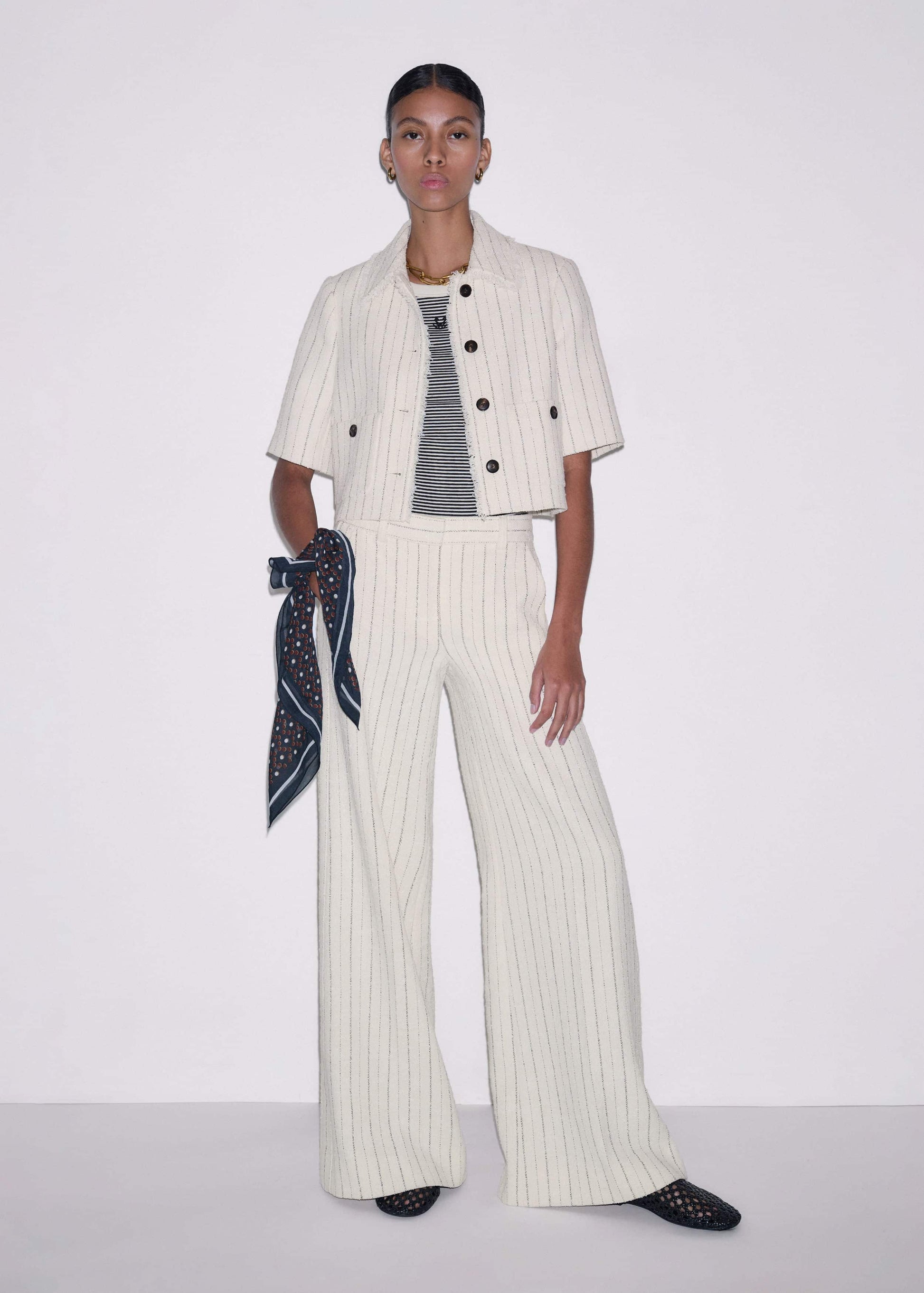 ME and EM Clothing Ivory Stripe Crop Jacket