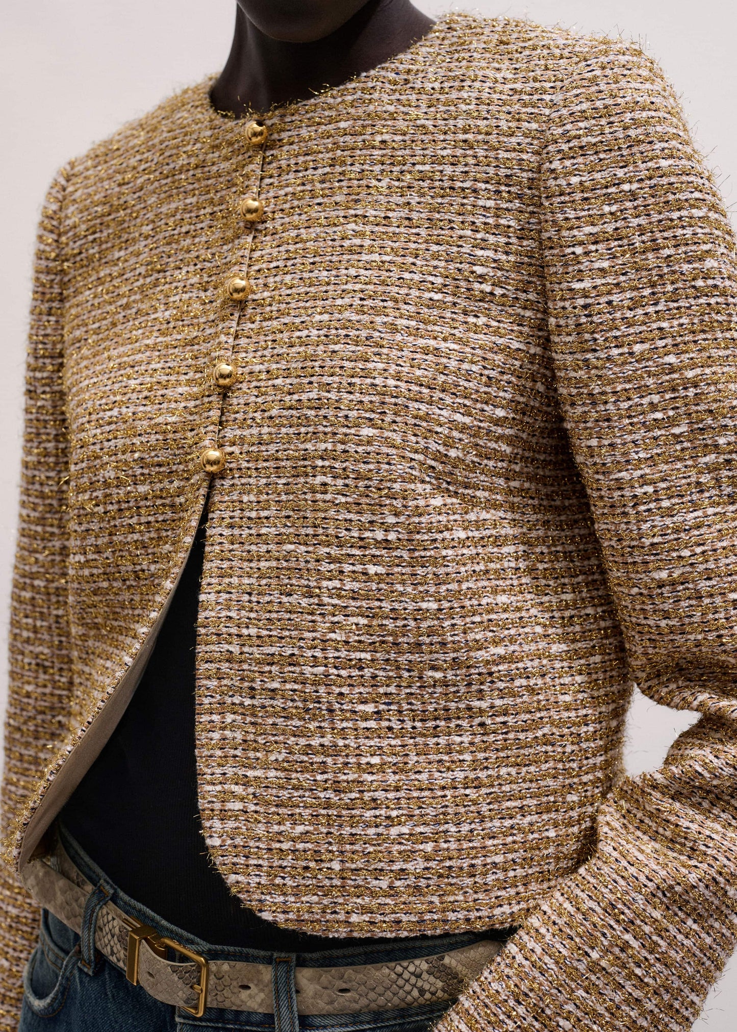 ME and EM Clothing Gold Metallic Crop Evening Jacket