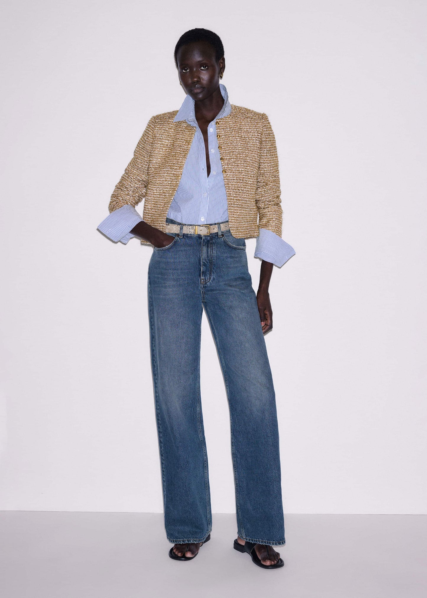 ME and EM Clothing Gold Metallic Crop Evening Jacket