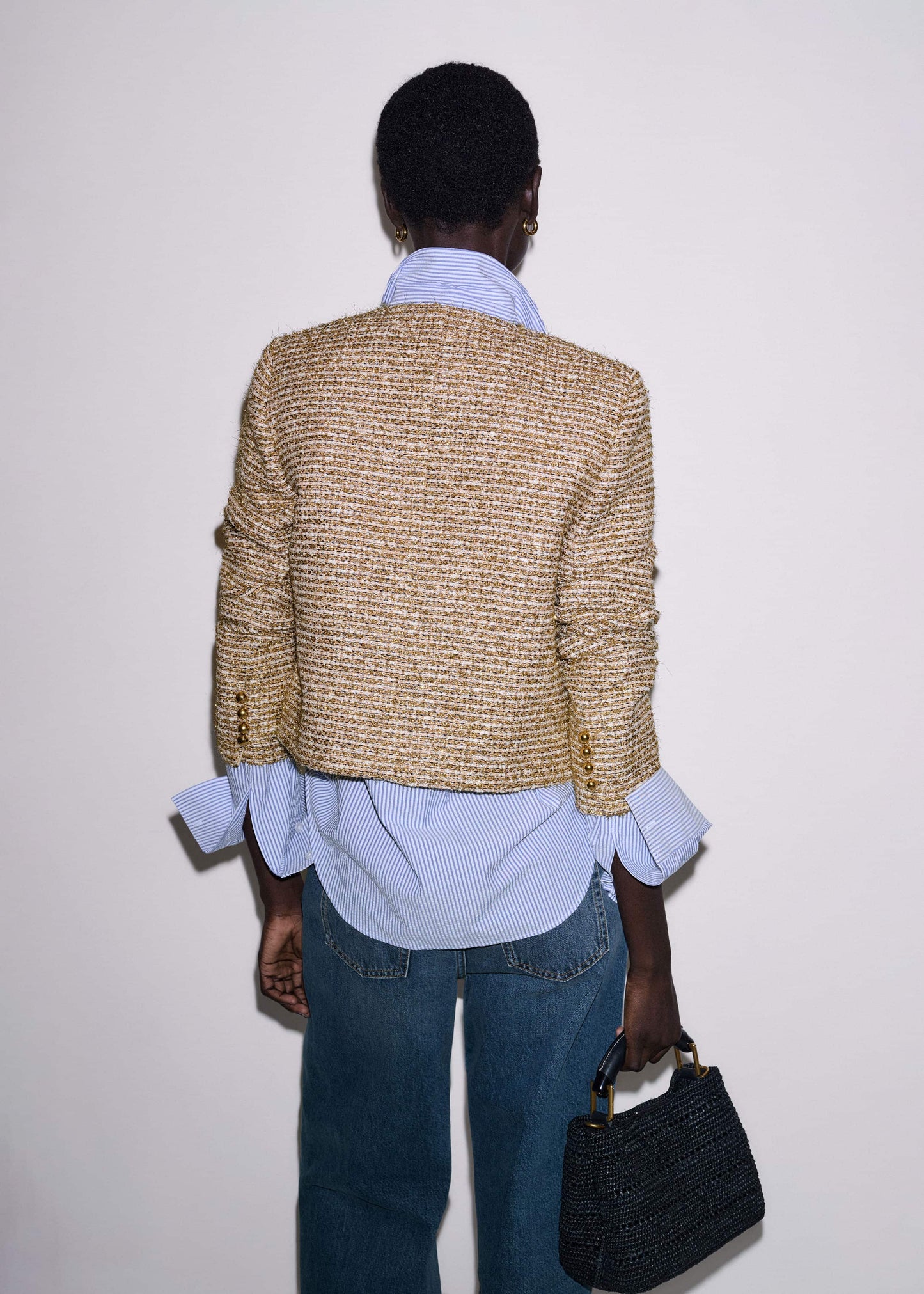 ME and EM Clothing Gold Metallic Crop Evening Jacket