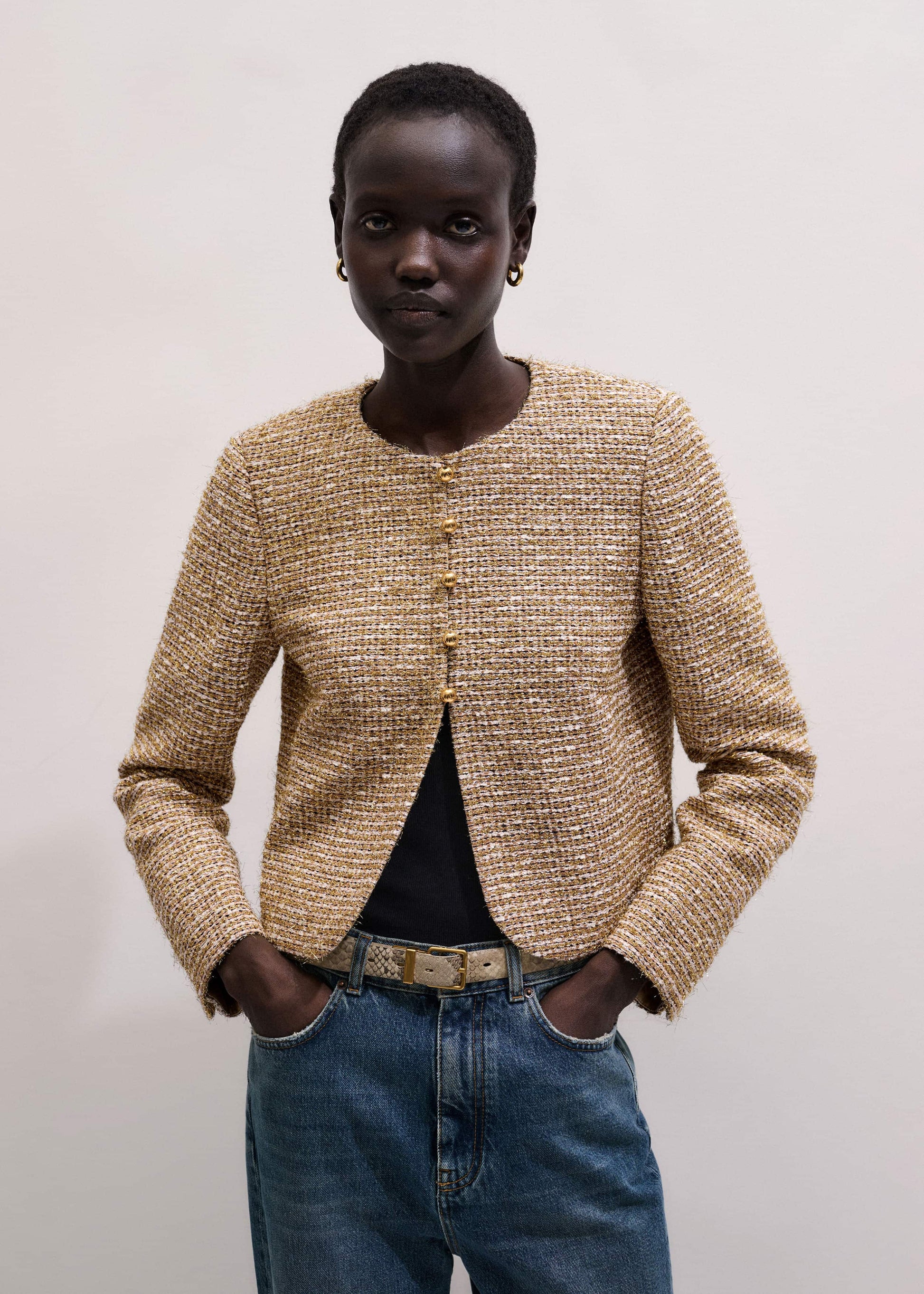 ME and EM Clothing Gold Metallic Crop Evening Jacket