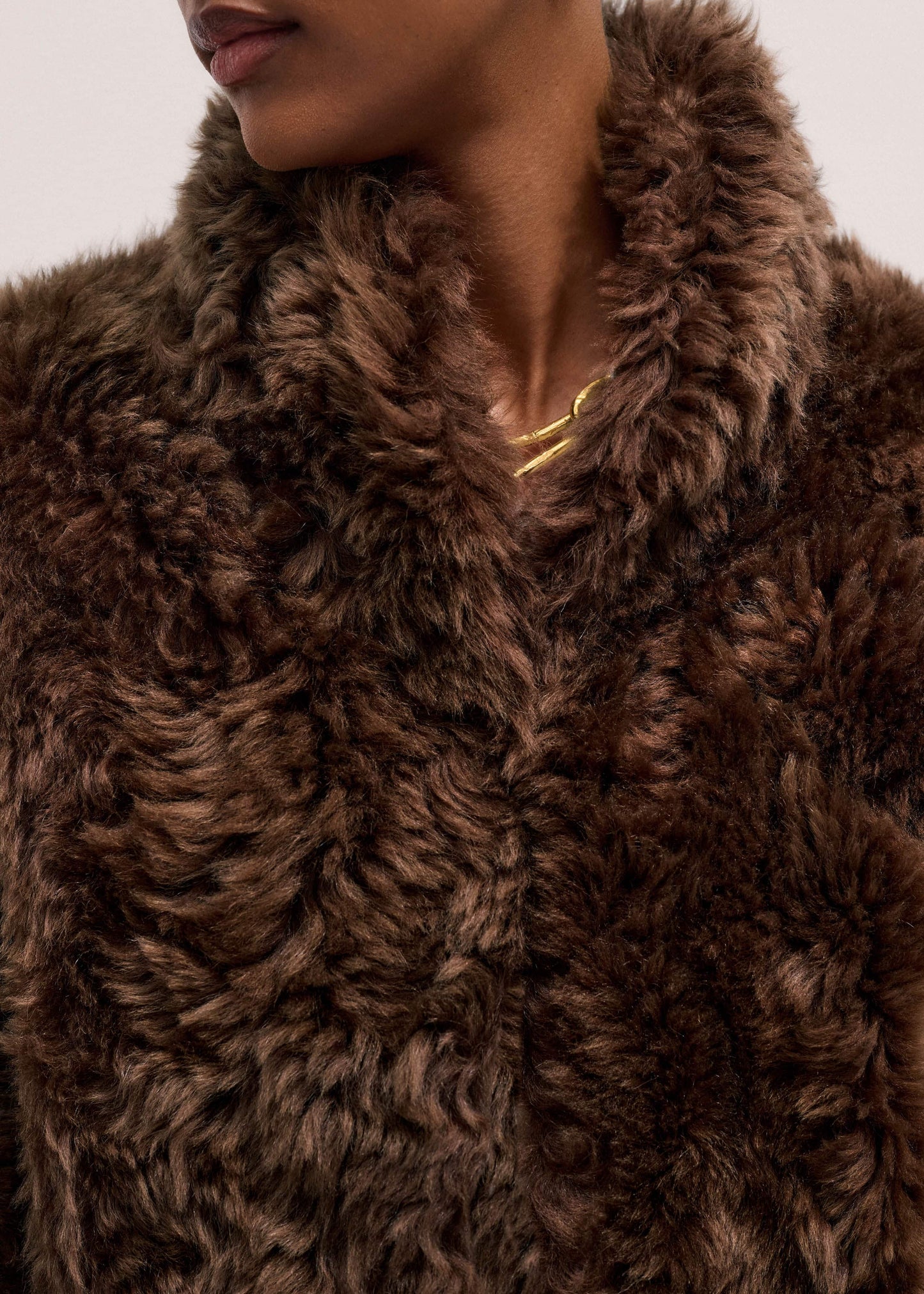 ME and EM Clothing Brown Luxe Shearling Evening Crop Jacket