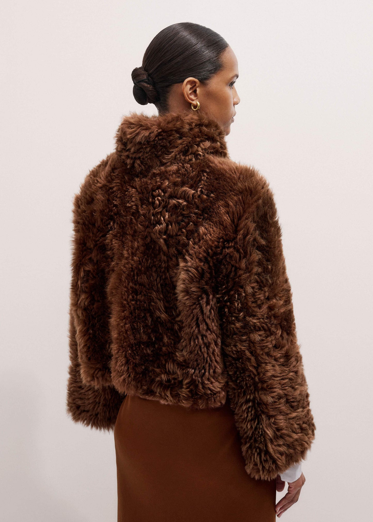 ME and EM Clothing Brown Luxe Shearling Evening Crop Jacket