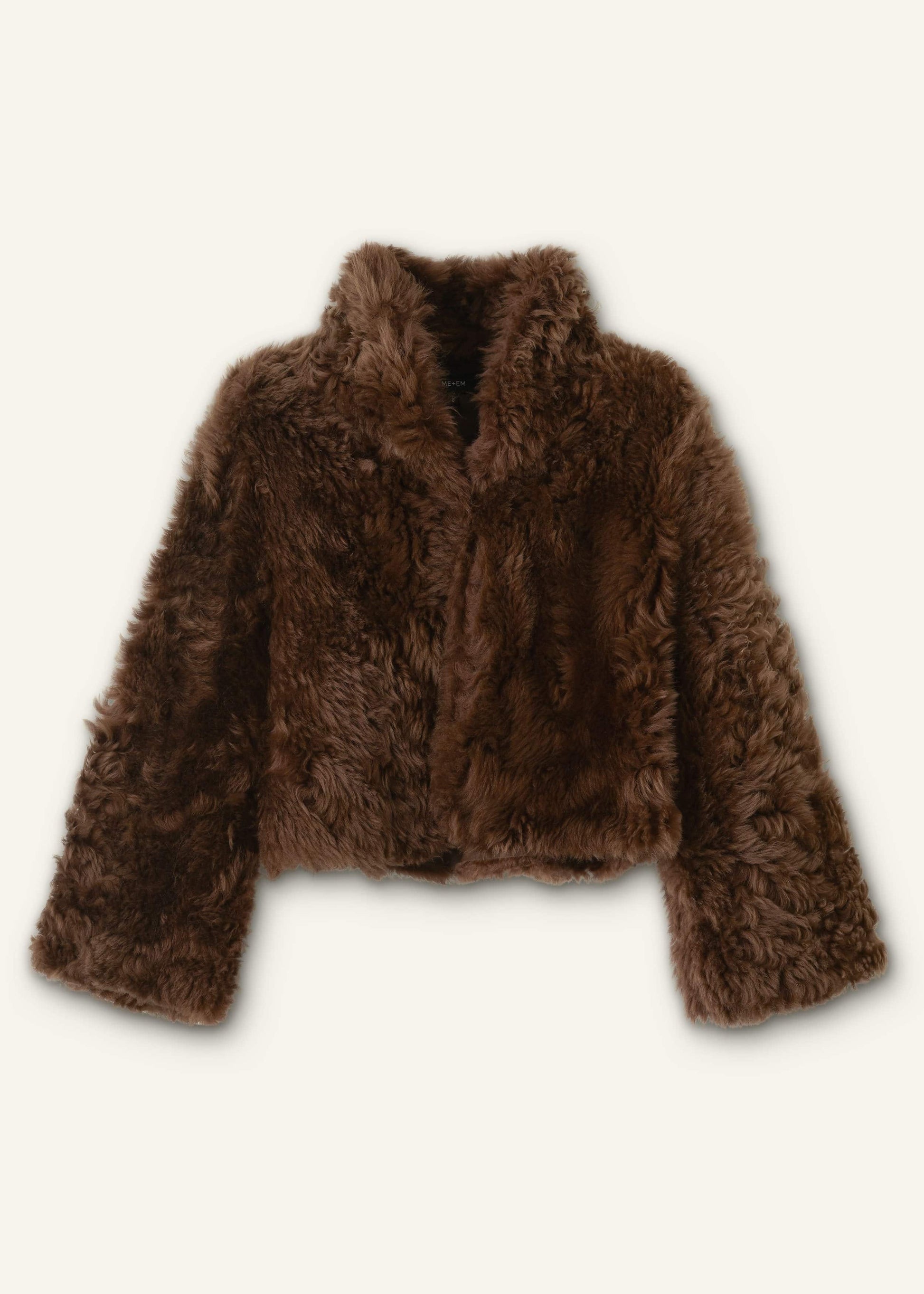 ME and EM Clothing Brown Luxe Shearling Evening Crop Jacket