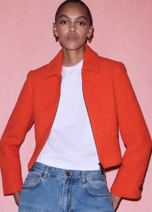 ME and EM Clothing Orange Cropped Bouclé Jacket