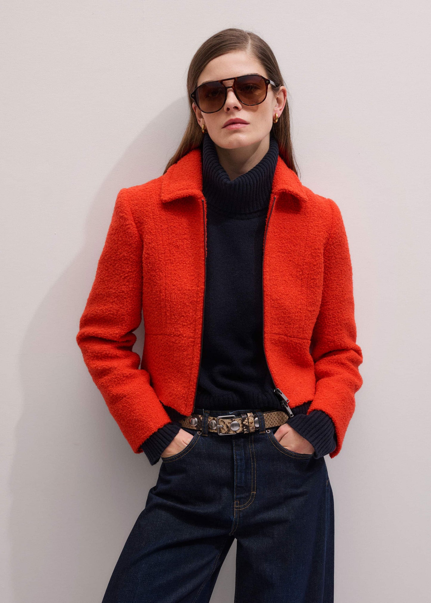 ME and EM Clothing Orange Cropped Bouclé Jacket