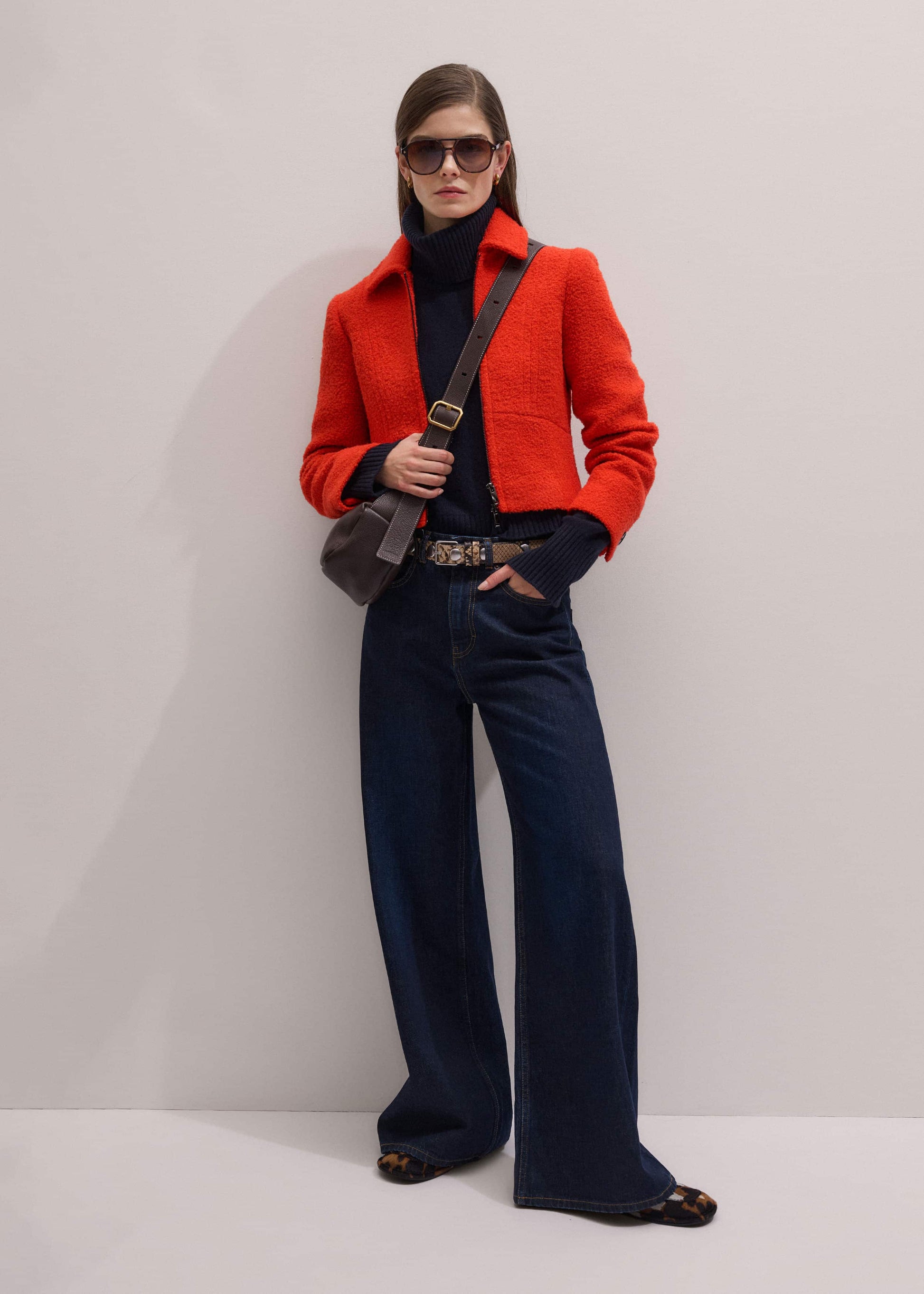 ME and EM Clothing Orange Cropped Bouclé Jacket
