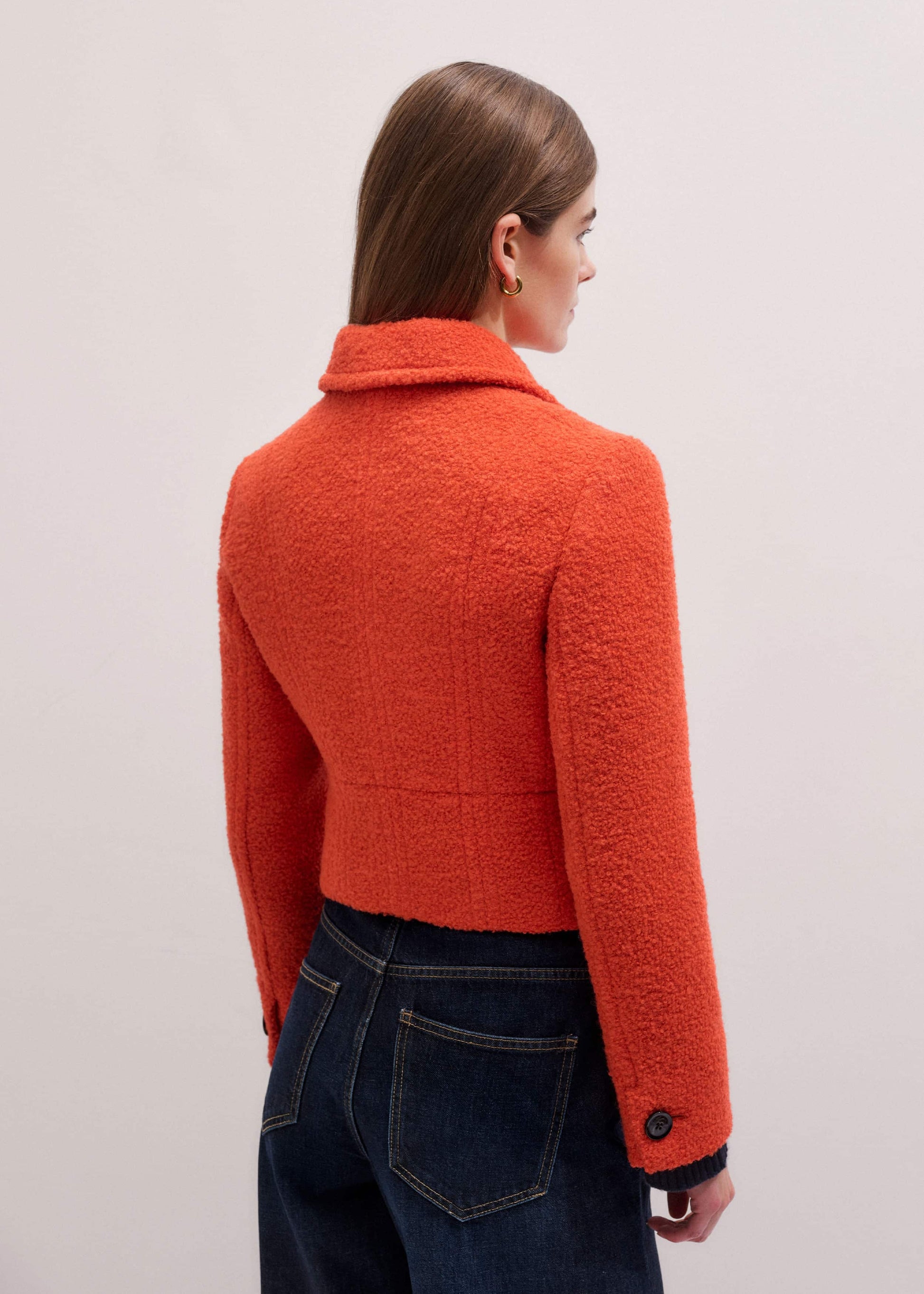 ME and EM Clothing Orange Cropped Bouclé Jacket