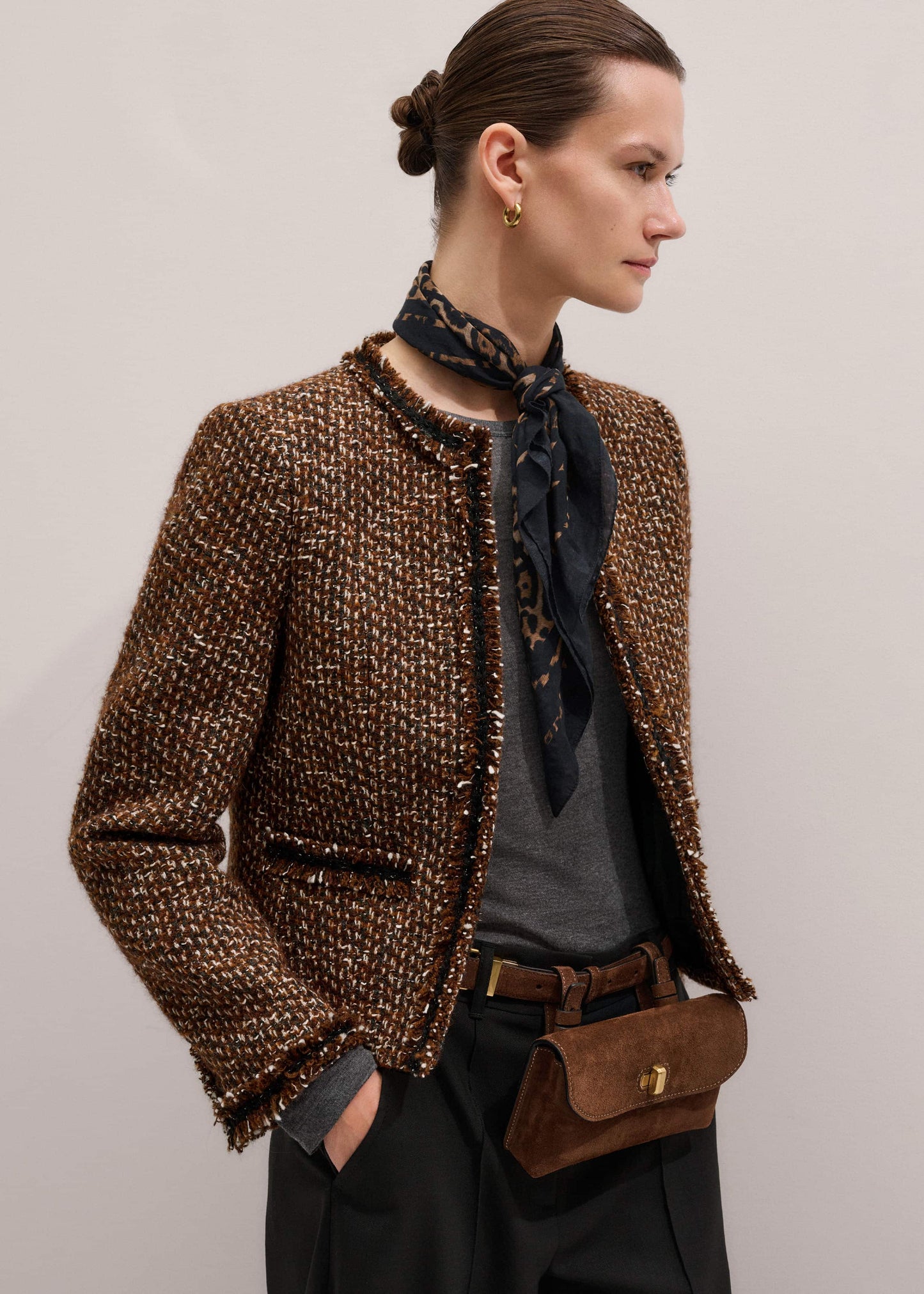 ME and EM Clothing Brown Slim Tweed Fringed Jacket