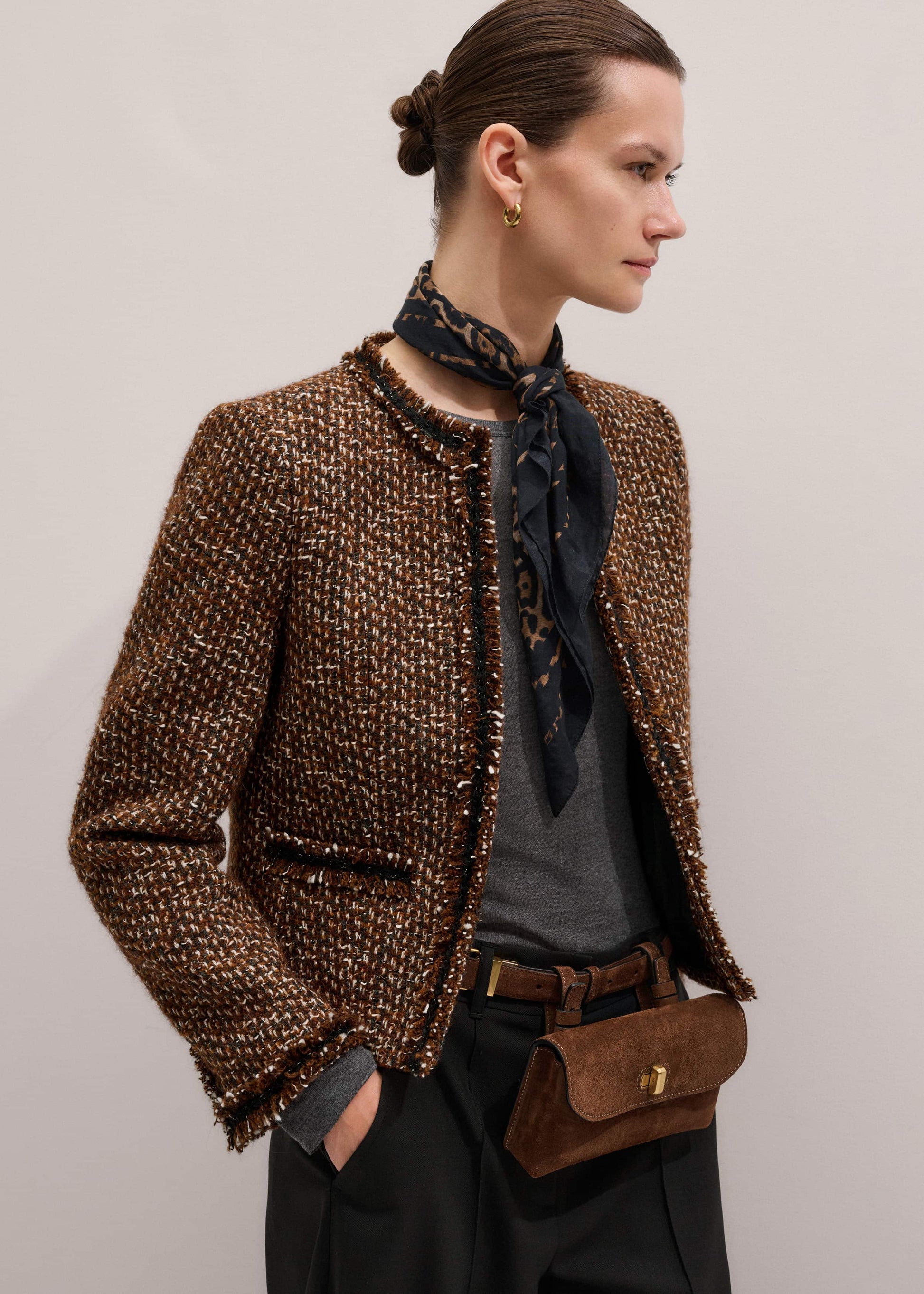 ME and EM Clothing Brown Slim Tweed Fringed Jacket