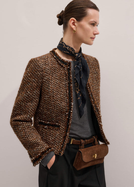 ME and EM Clothing Brown Slim Tweed Fringed Jacket