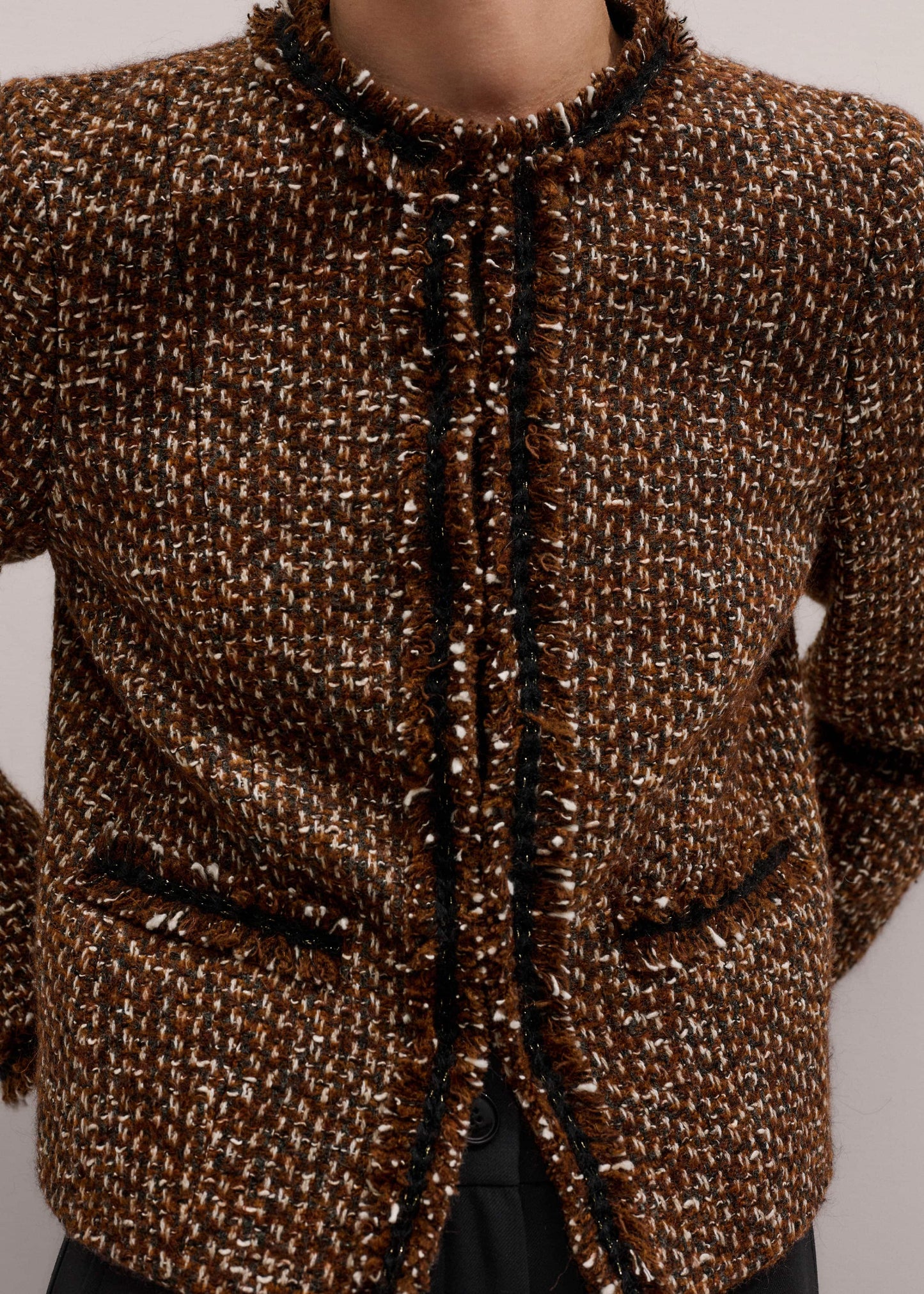 ME and EM Clothing Brown Slim Tweed Fringed Jacket