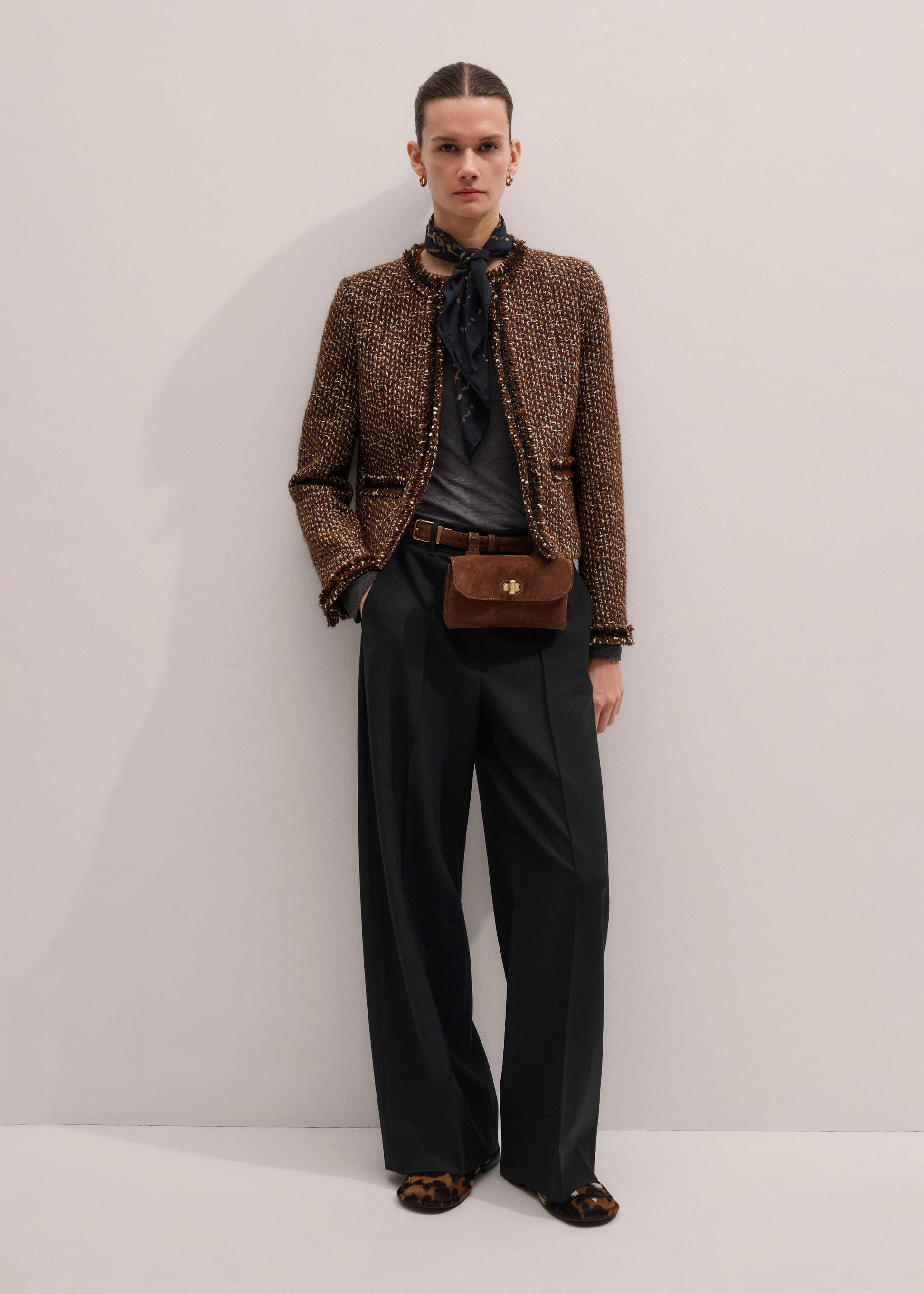 ME and EM Clothing Brown Slim Tweed Fringed Jacket