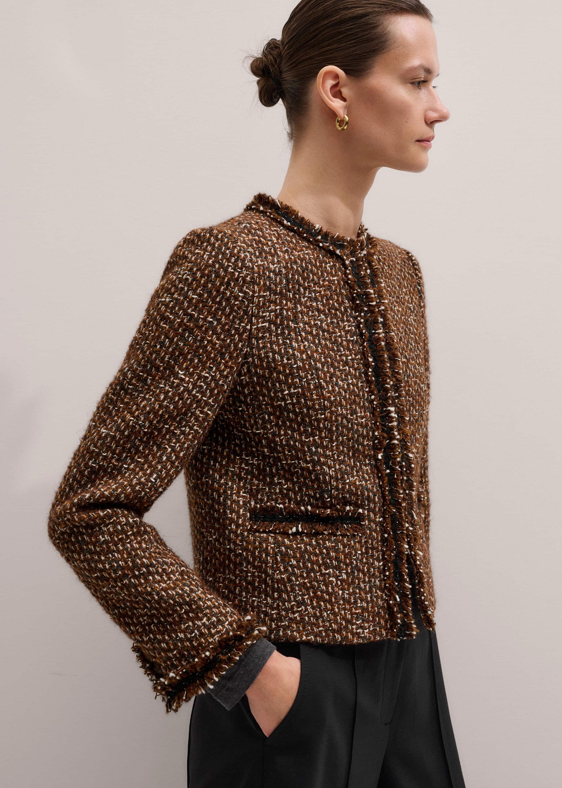 ME and EM Clothing Brown Slim Tweed Fringed Jacket