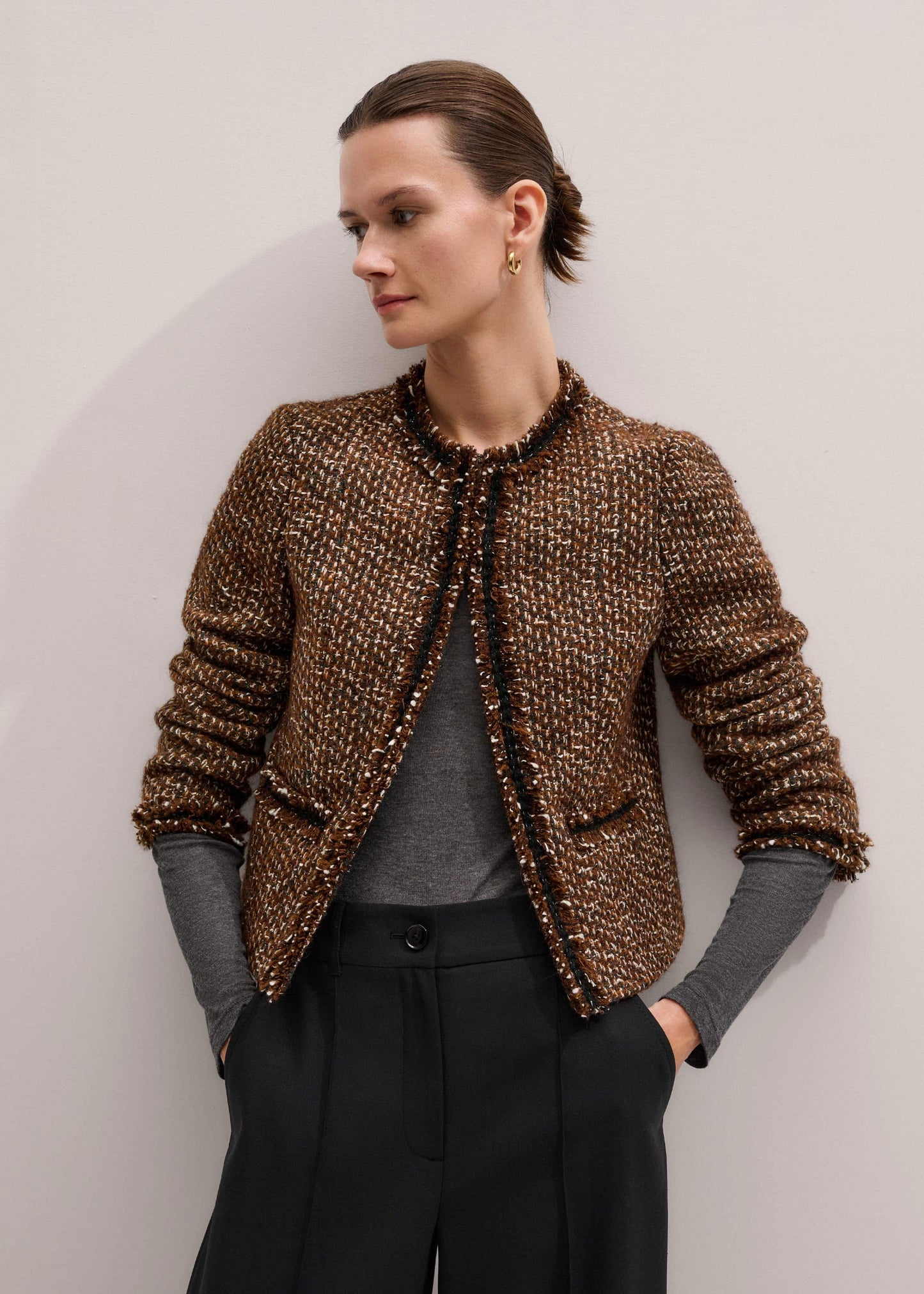 ME and EM Clothing Brown Slim Tweed Fringed Jacket