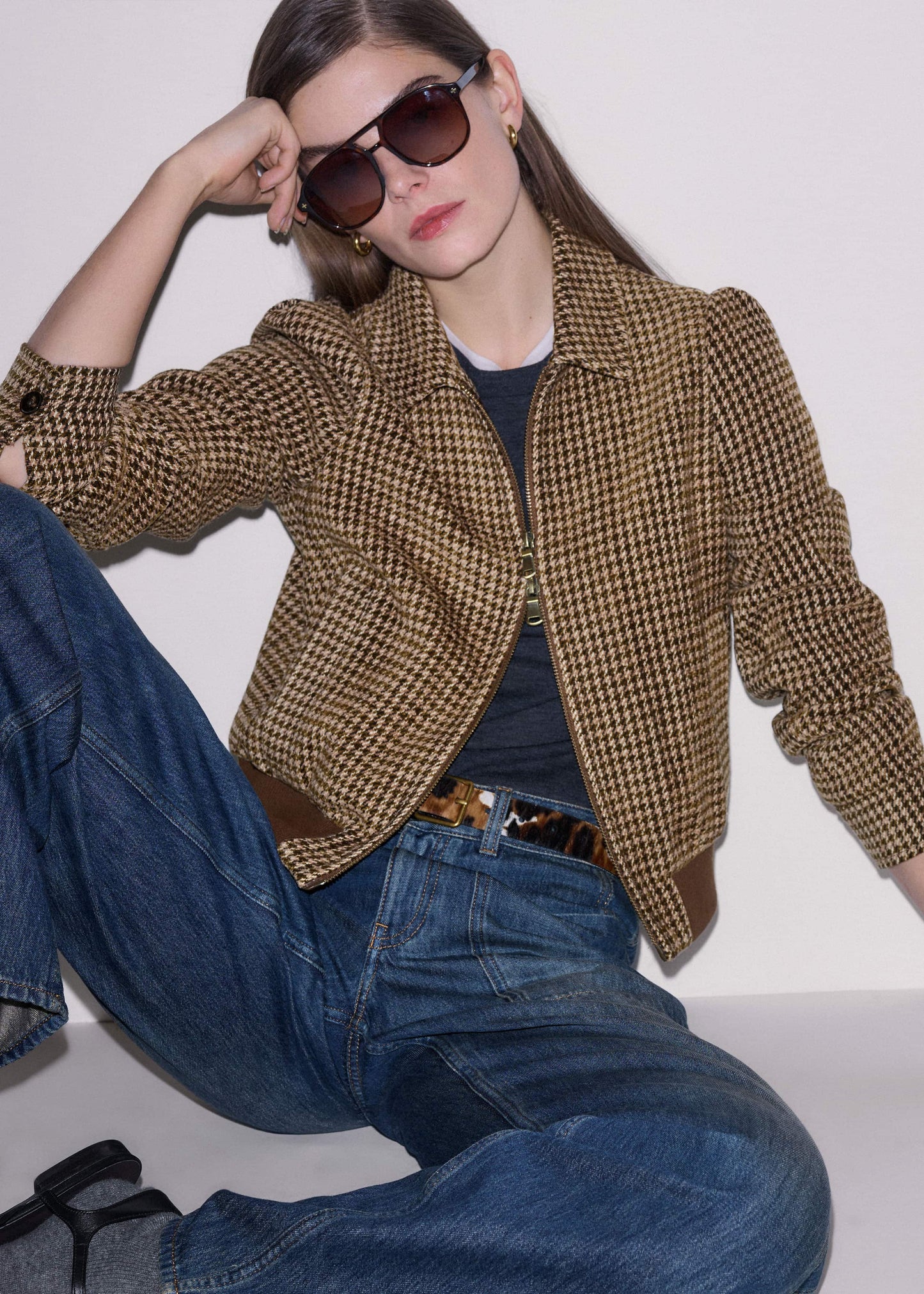 ME and EM Clothing Brown Super Soft Houndstooth Bomber Jacket