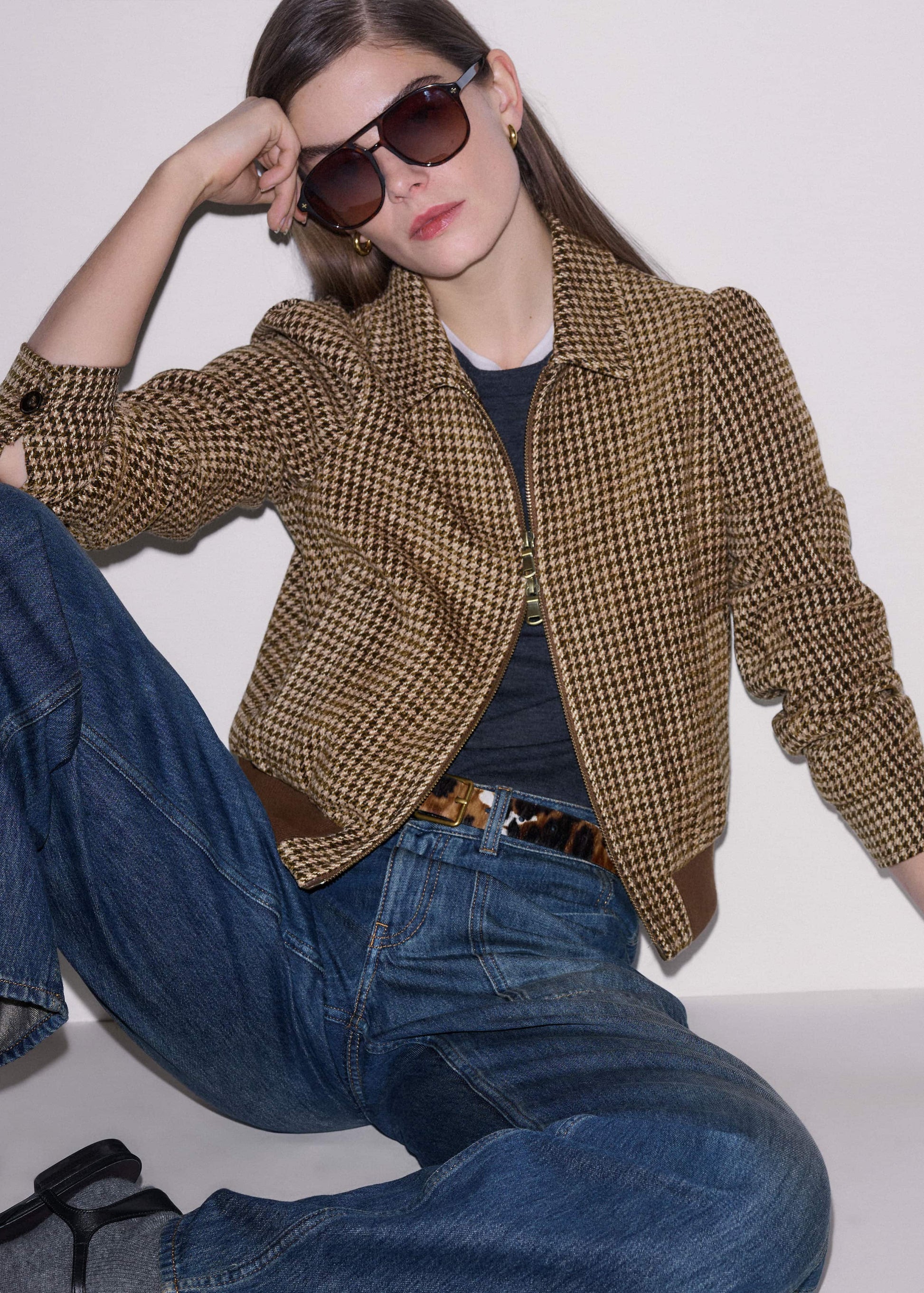 ME and EM Clothing Brown Super Soft Houndstooth Bomber Jacket
